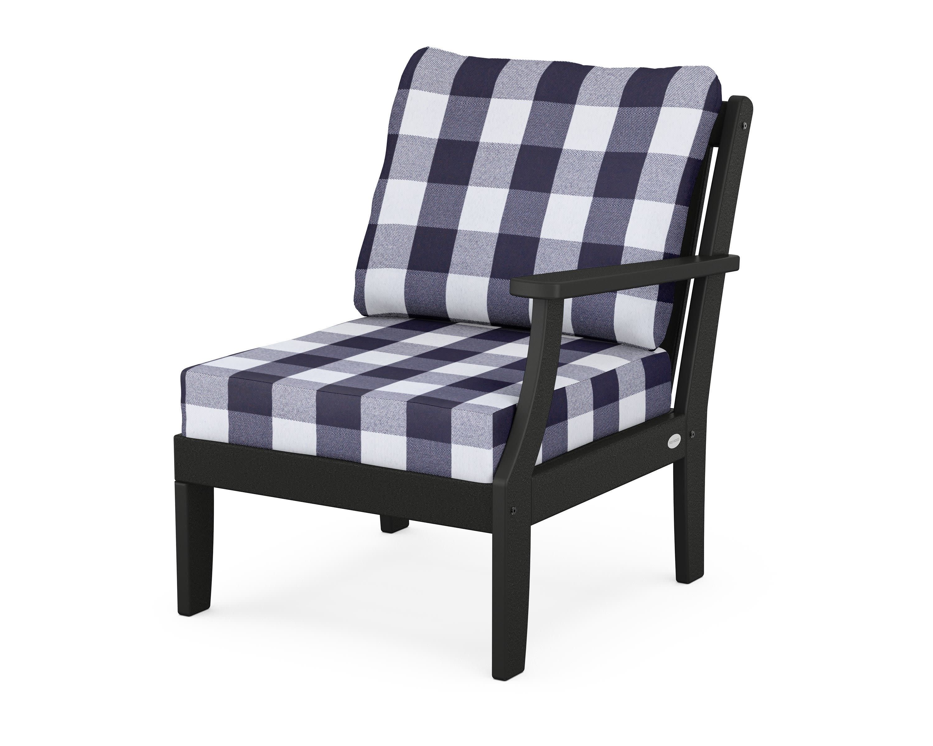 Braxton Modular Right Arm Chair in Black / Buffalo Plaid Navy