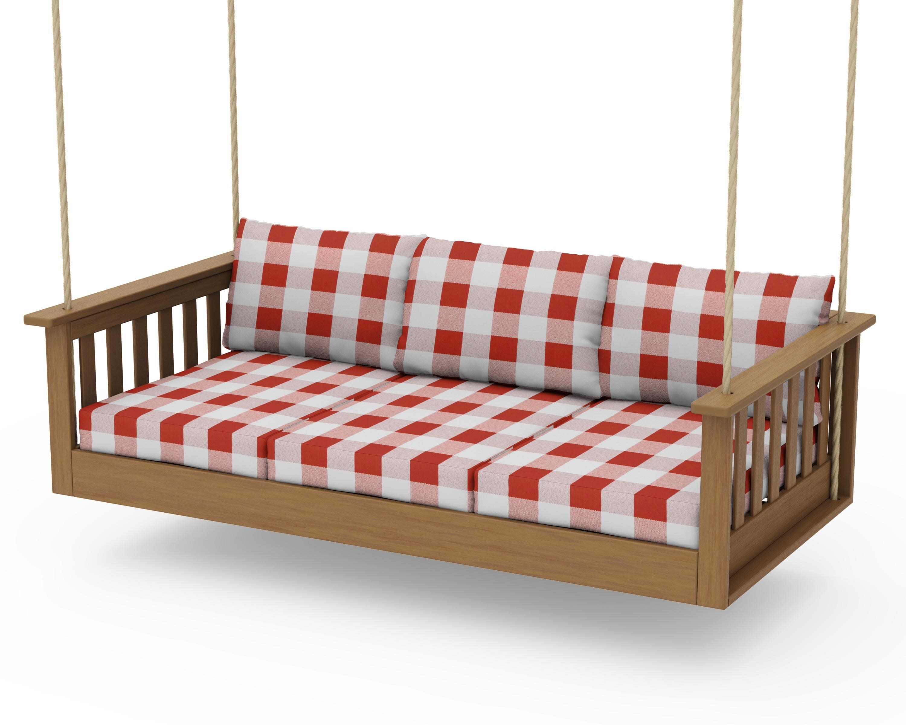 Vineyard Daybed Swing in Natural / Buffalo Plaid Crimson
