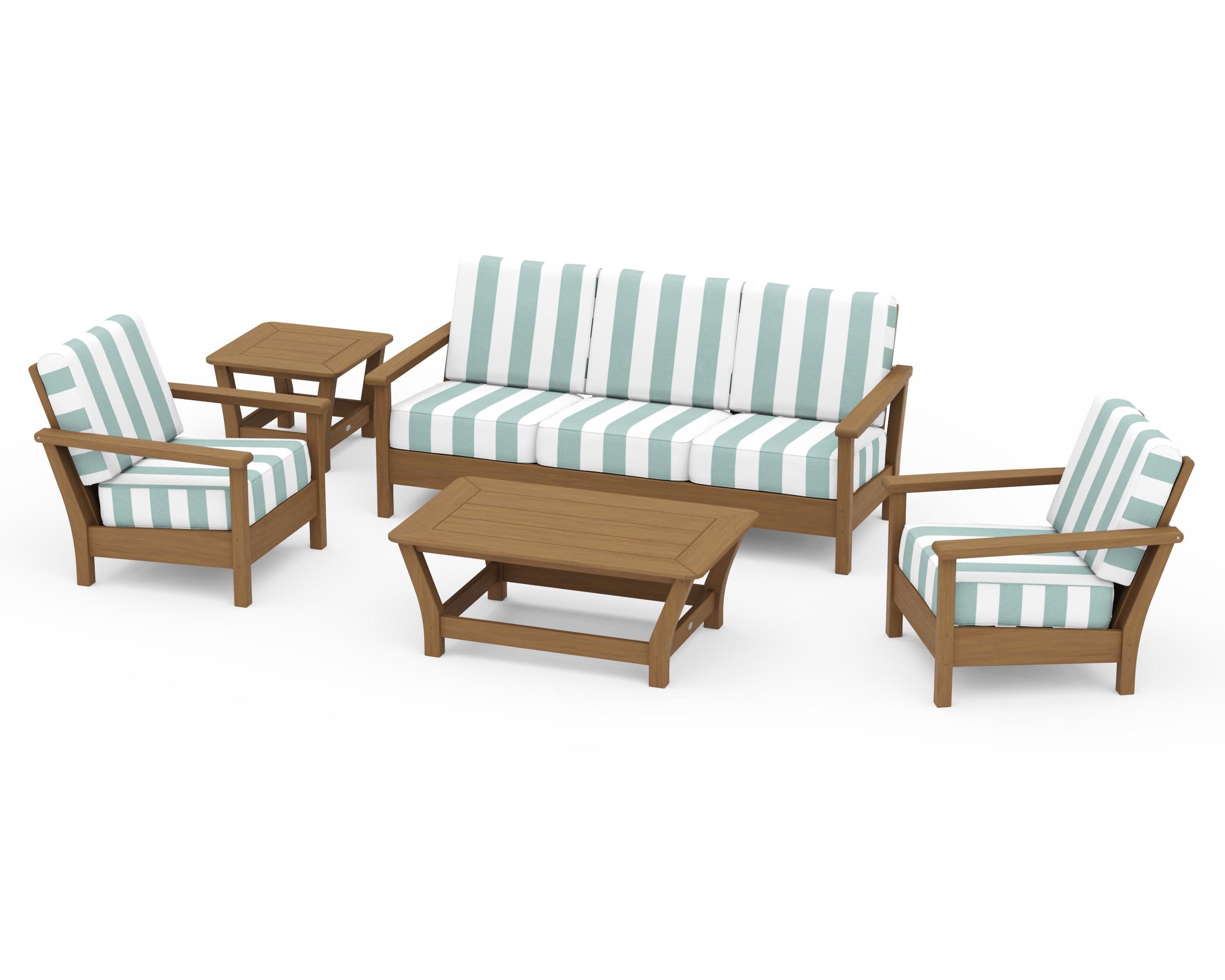 Harbour 5-Piece Deep Seating Set in Natural / Cabana Stripe Glacier Spa