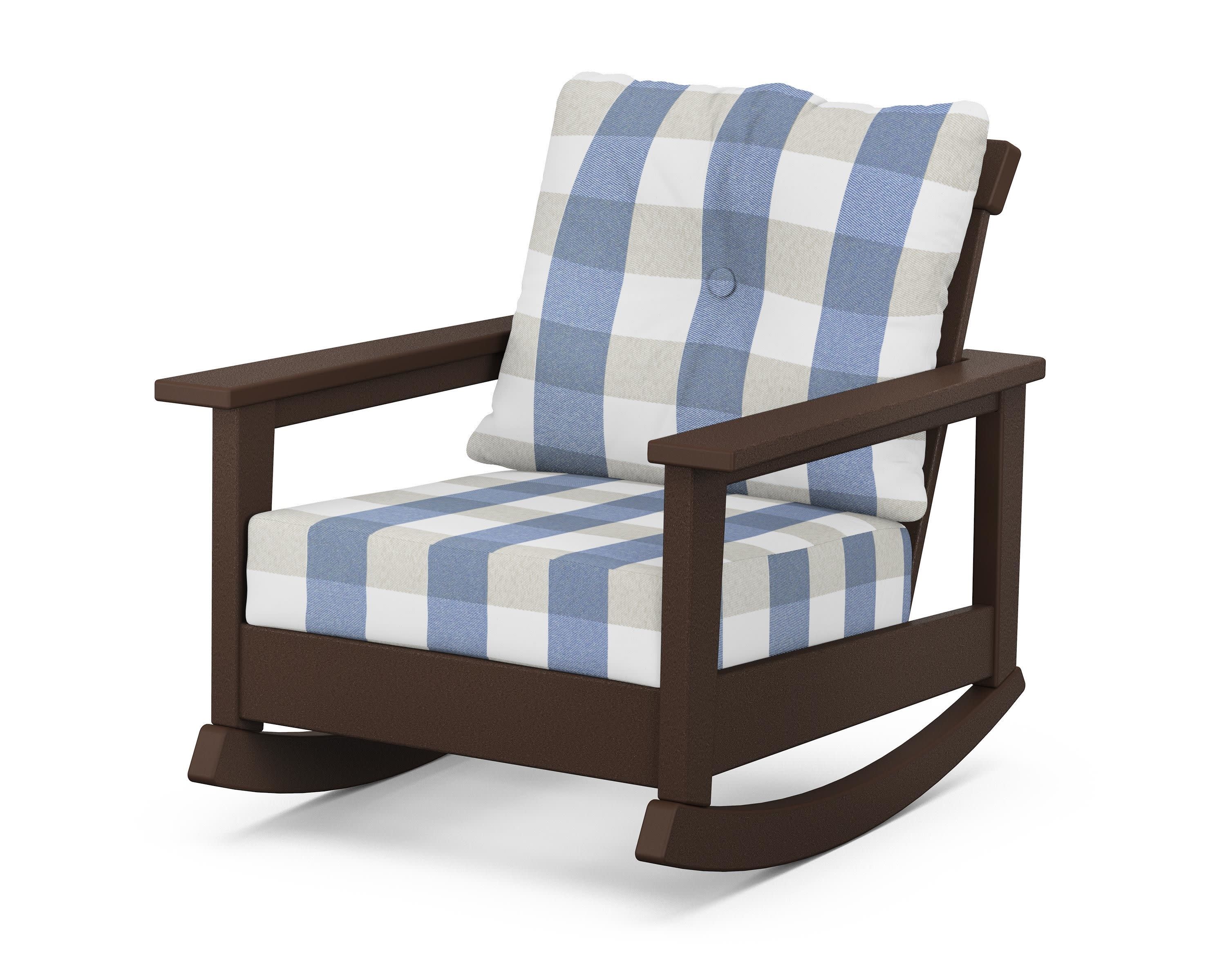 Prescott Deep Seating Rocking Chair in Mahogany / Buffalo Plaid Sky Blue