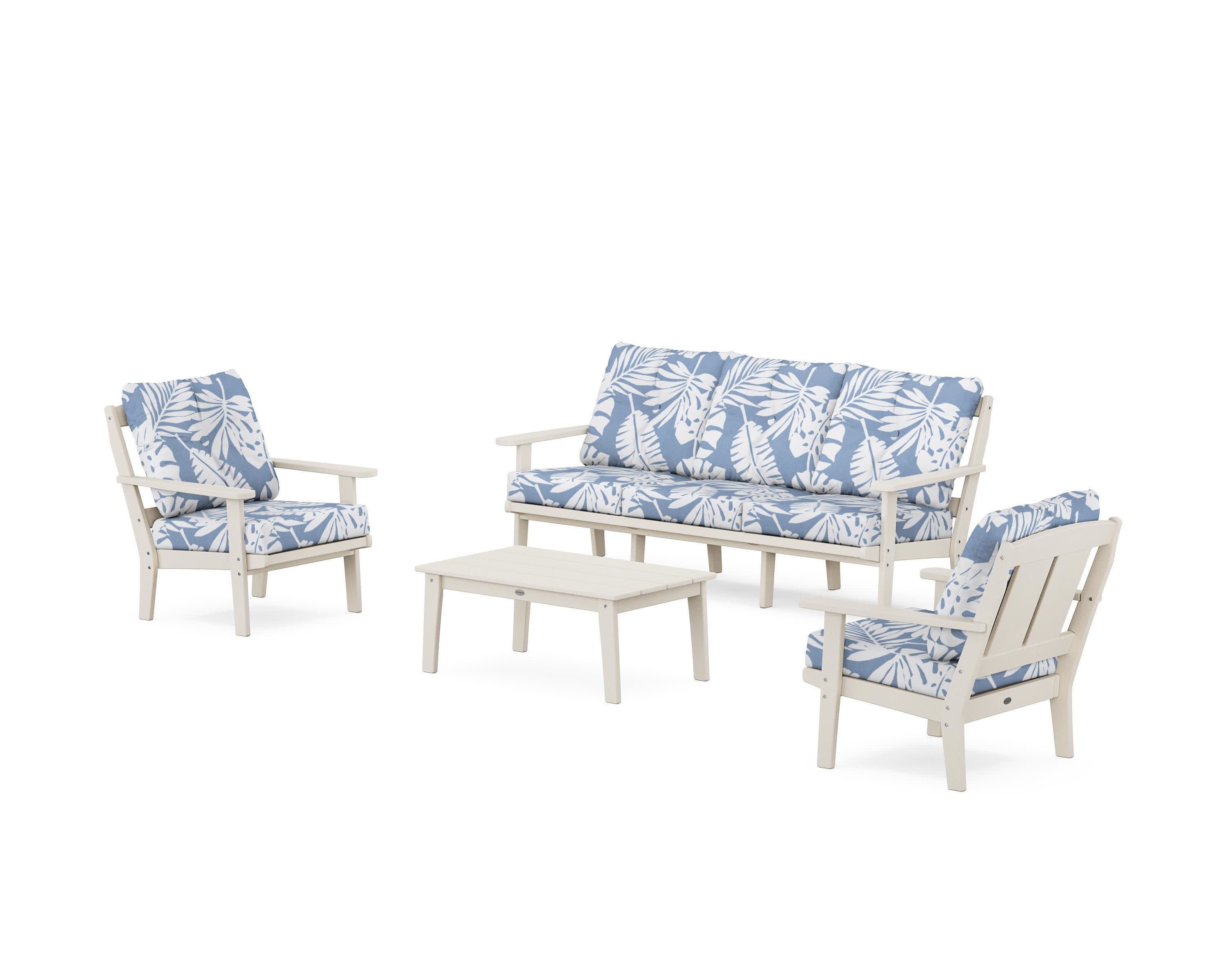 Mission 4-Piece Deep Seating Set with Sofa in Sand / Leaf Sky Blue