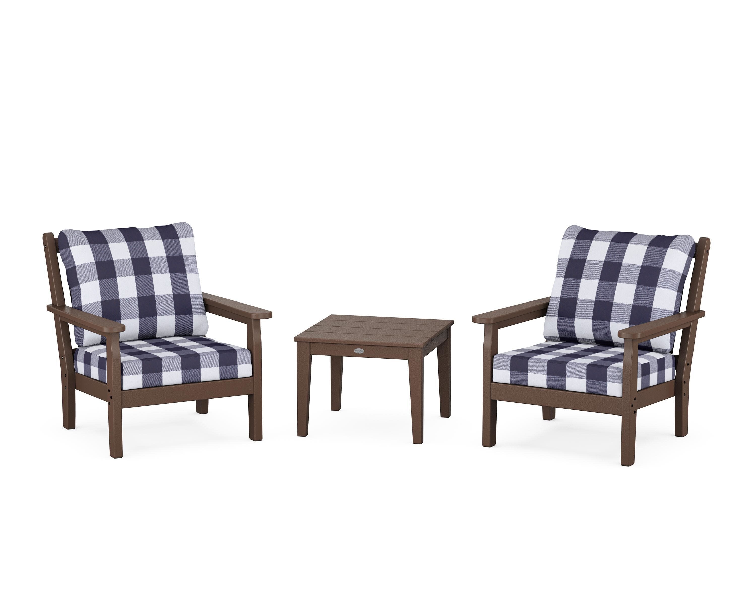 Chippendale 3-Piece Deep Seating Set in Mahogany / Buffalo Plaid Navy