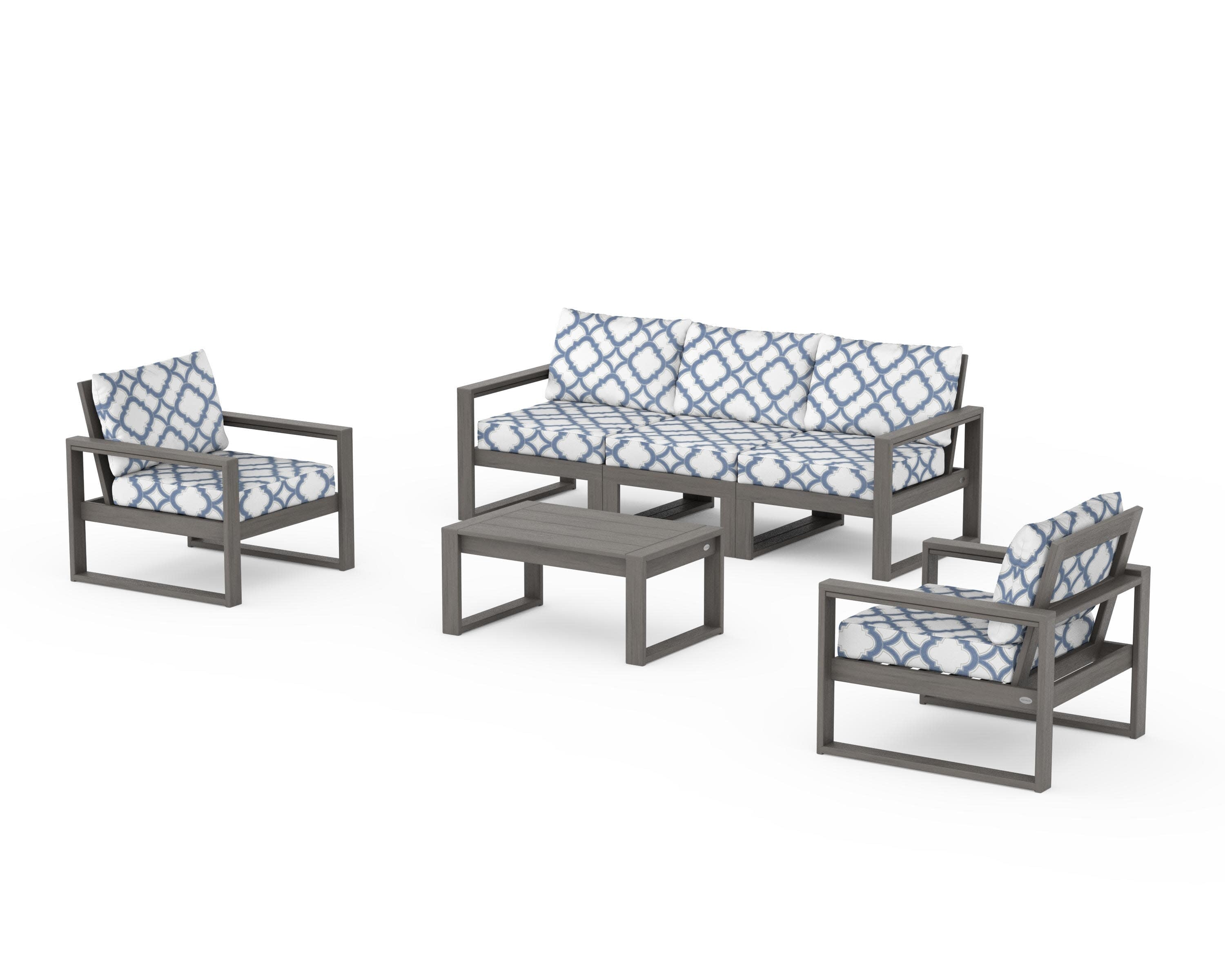 EDGE Sectional 4-Piece Deep Seating Set with Sofa in Driftwood / Trellis Sky Blue