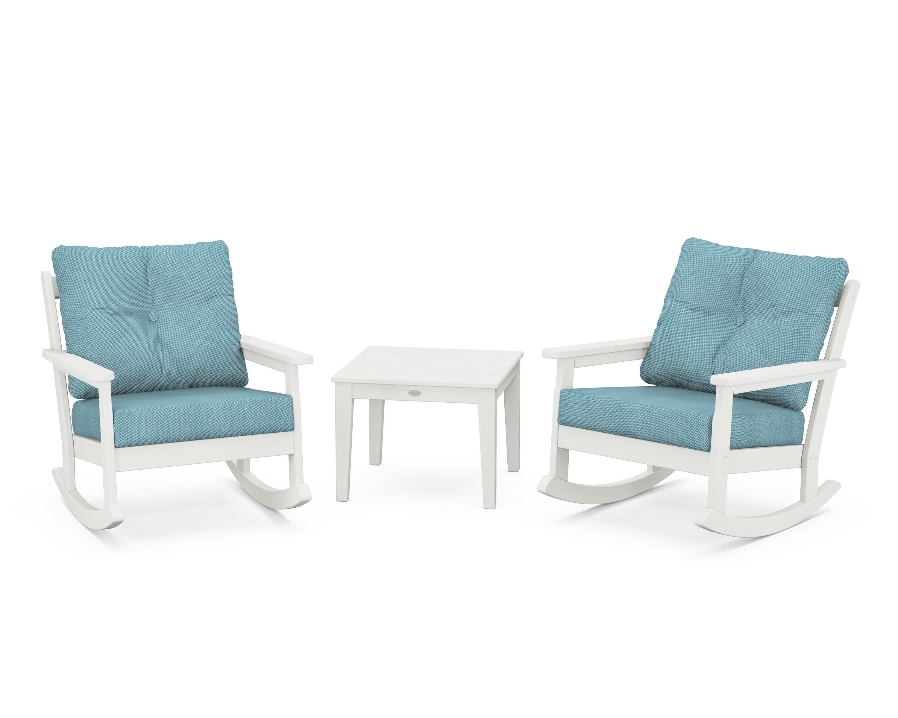 Vineyard 3-Piece Deep Seating Rocker Set in Vintage White / Lattice Sky Blue