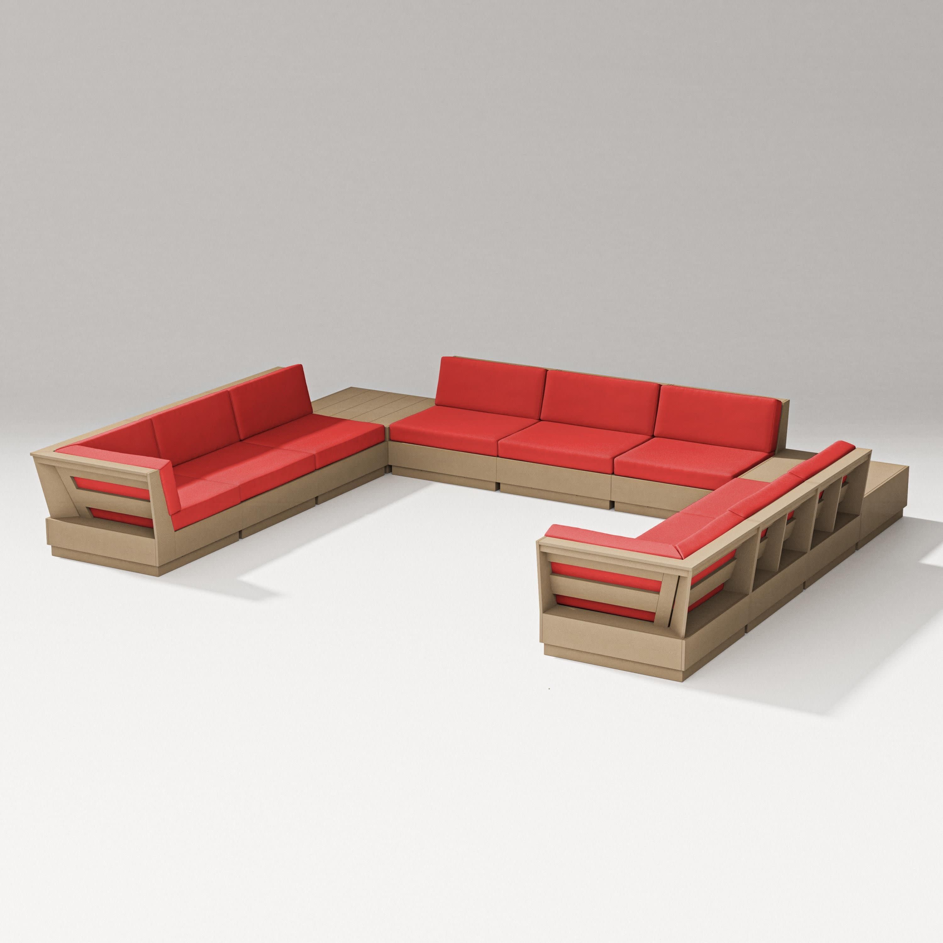 Elevate 11-Piece U-Shaped Sofa Sectional in Vintage Sahara / Crimson Linen