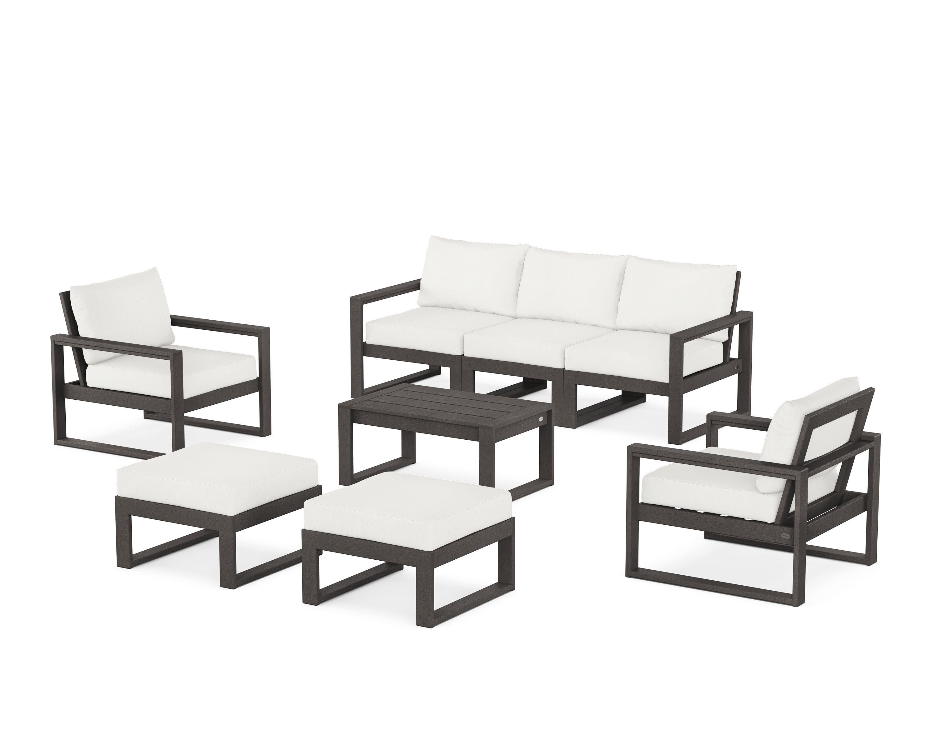 EDGE Sectional 8-Piece Lounge Sofa Set in Vintage Coffee / Natural Linen
