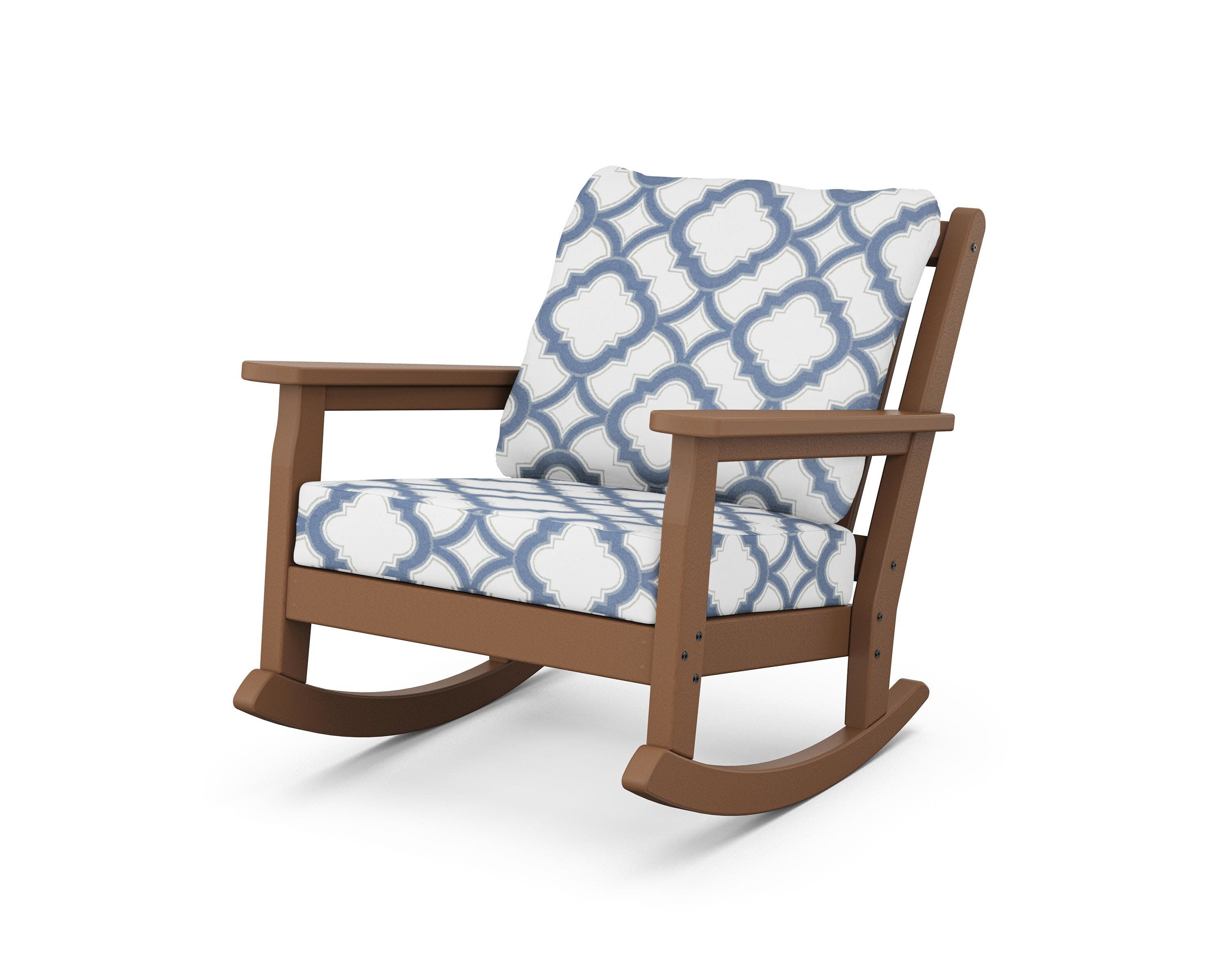 Chippendale Deep Seating Rocking Chair in Teak / Trellis Sky Blue