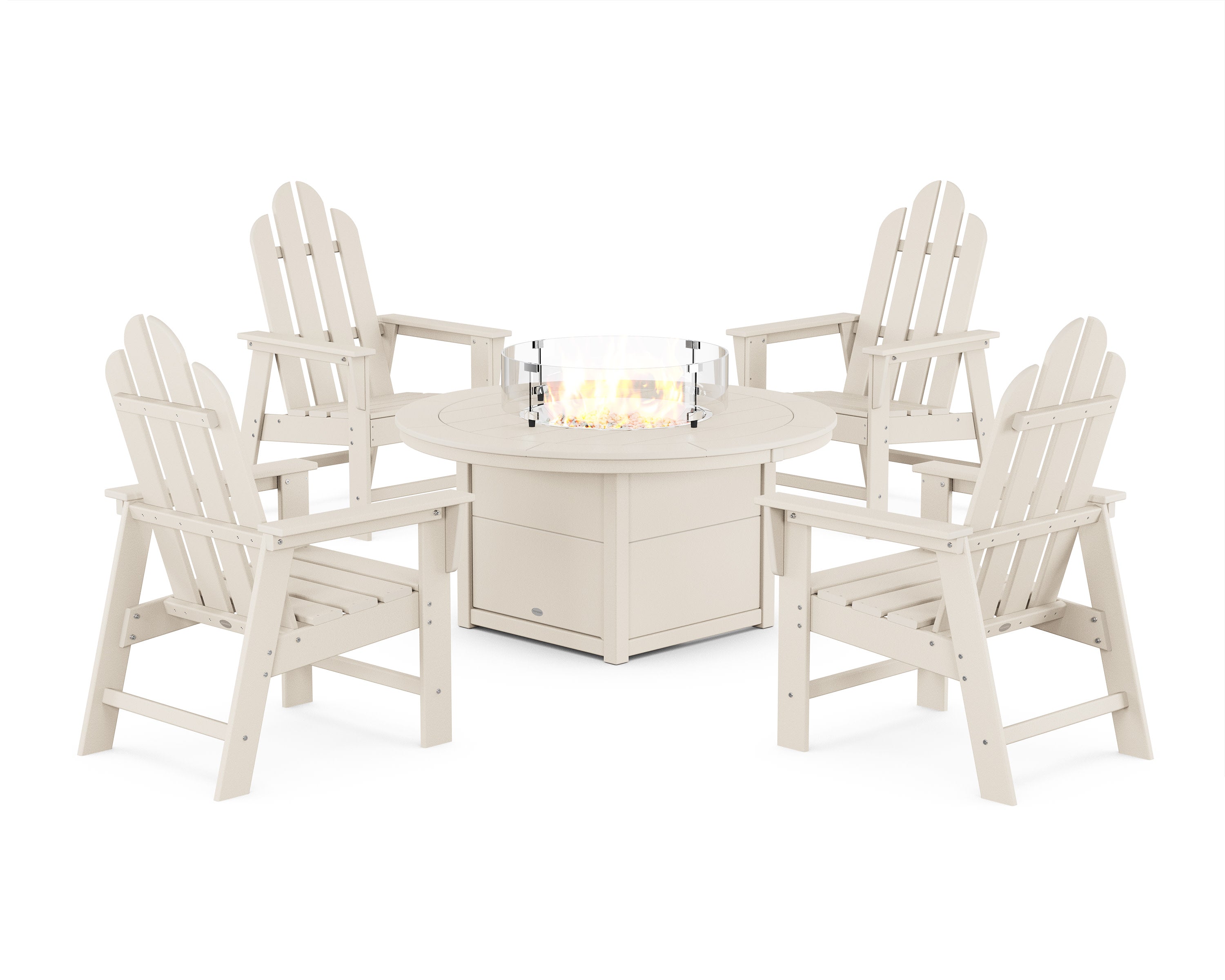 Long Island 4-Piece Upright Adirondack Conversation Set with Fire Pit Table in Sand