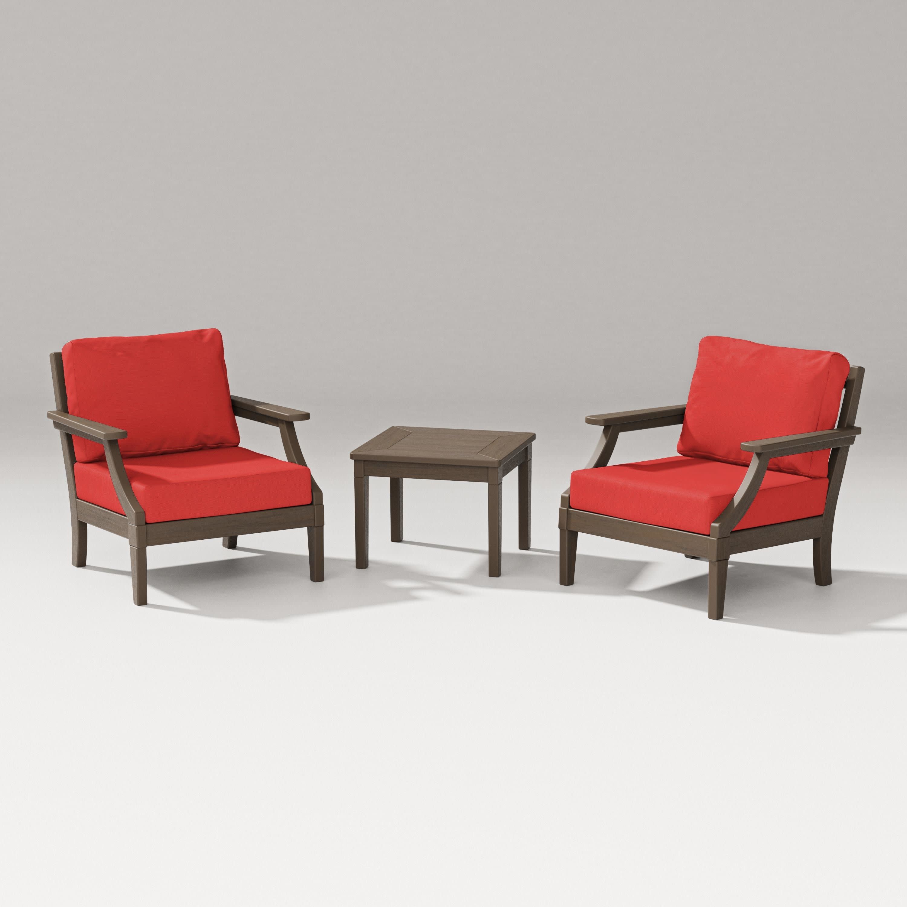 Estate 3-Piece Lounge Chair Set in Kona / Crimson Linen