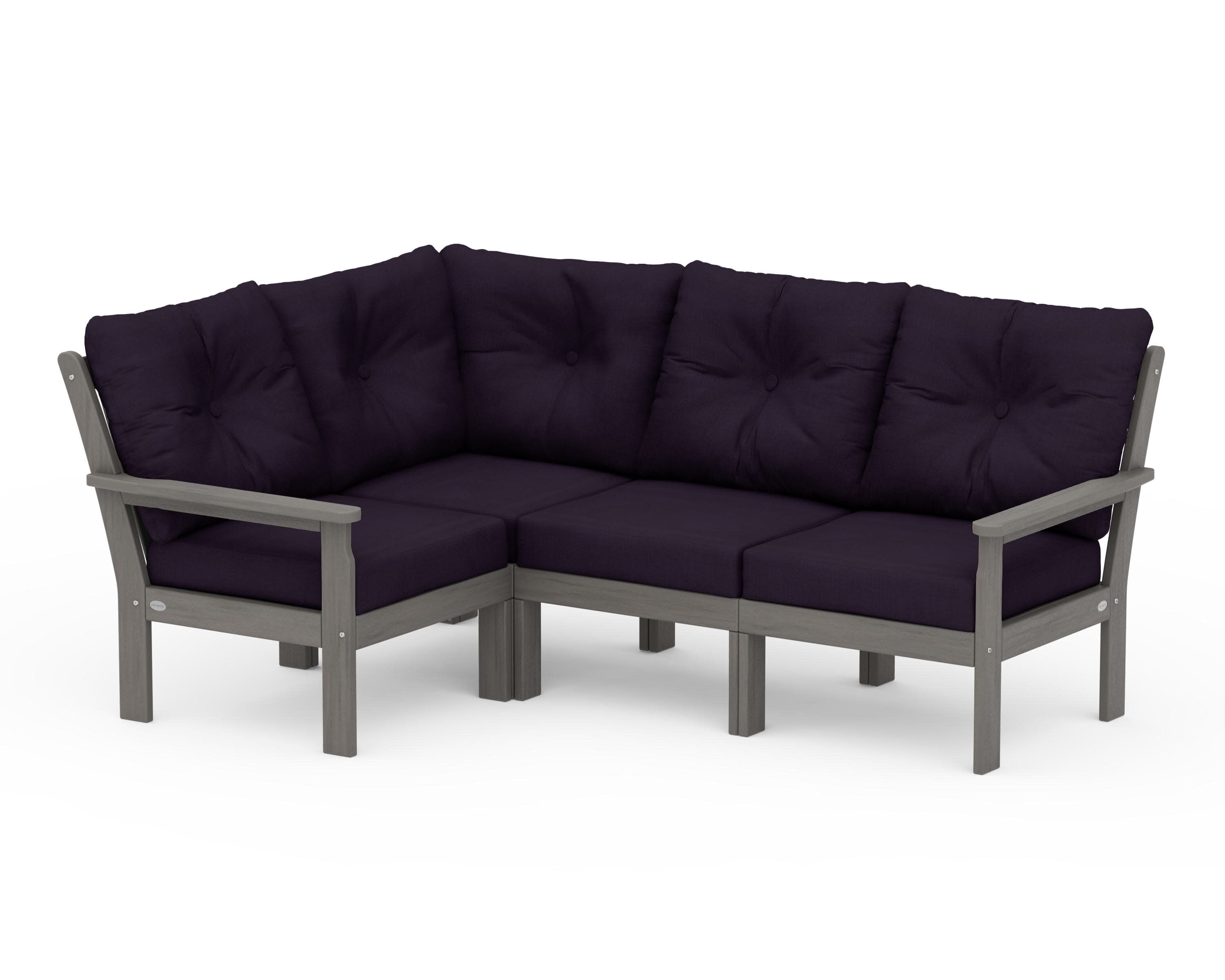 Vineyard 4-Piece Sectional in Driftwood / Navy Linen