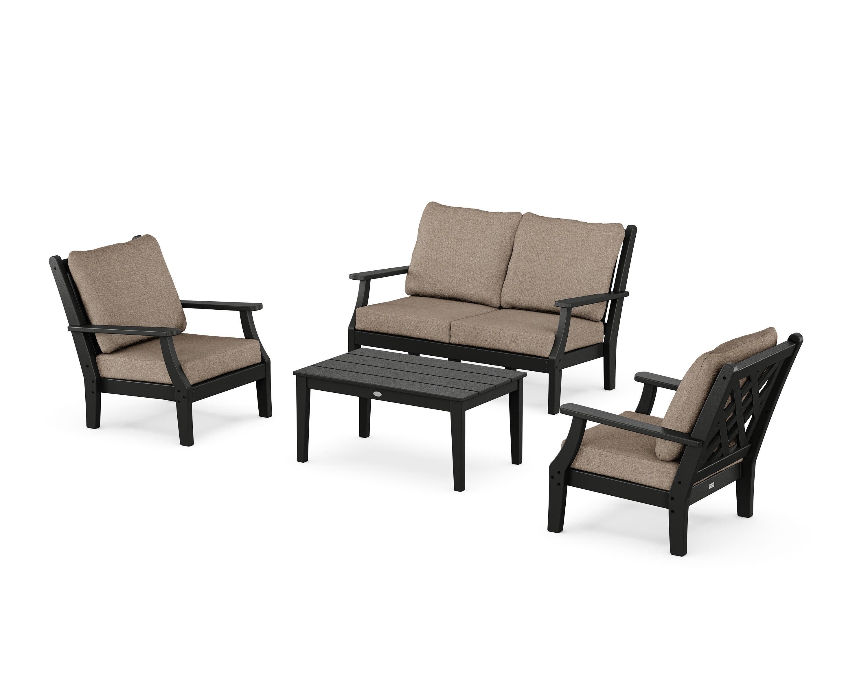 Wovendale 4-Piece Deep Seating Set with Loveseat in Black / Spiced Burlap
