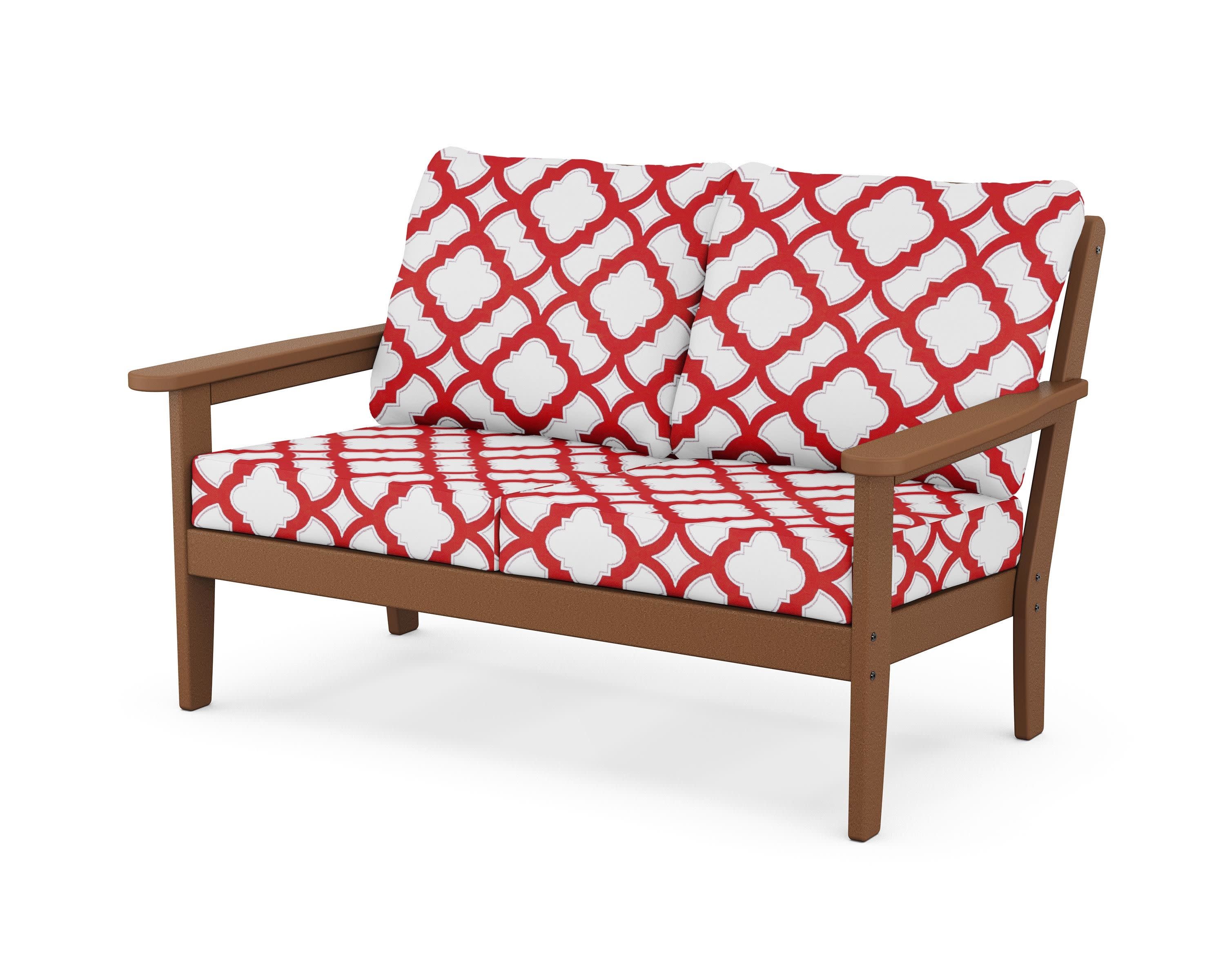 Cottage Deep Seating Loveseat in Teak / Trellis Crimson