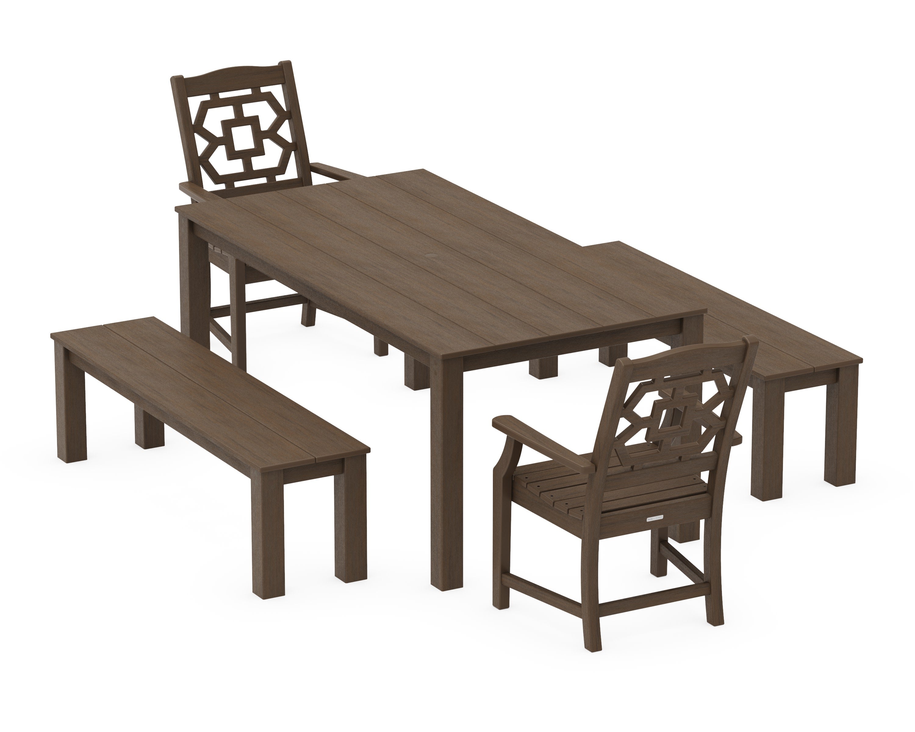 Chinoiserie 5-Piece Parsons Dining Set with Benches in Kona