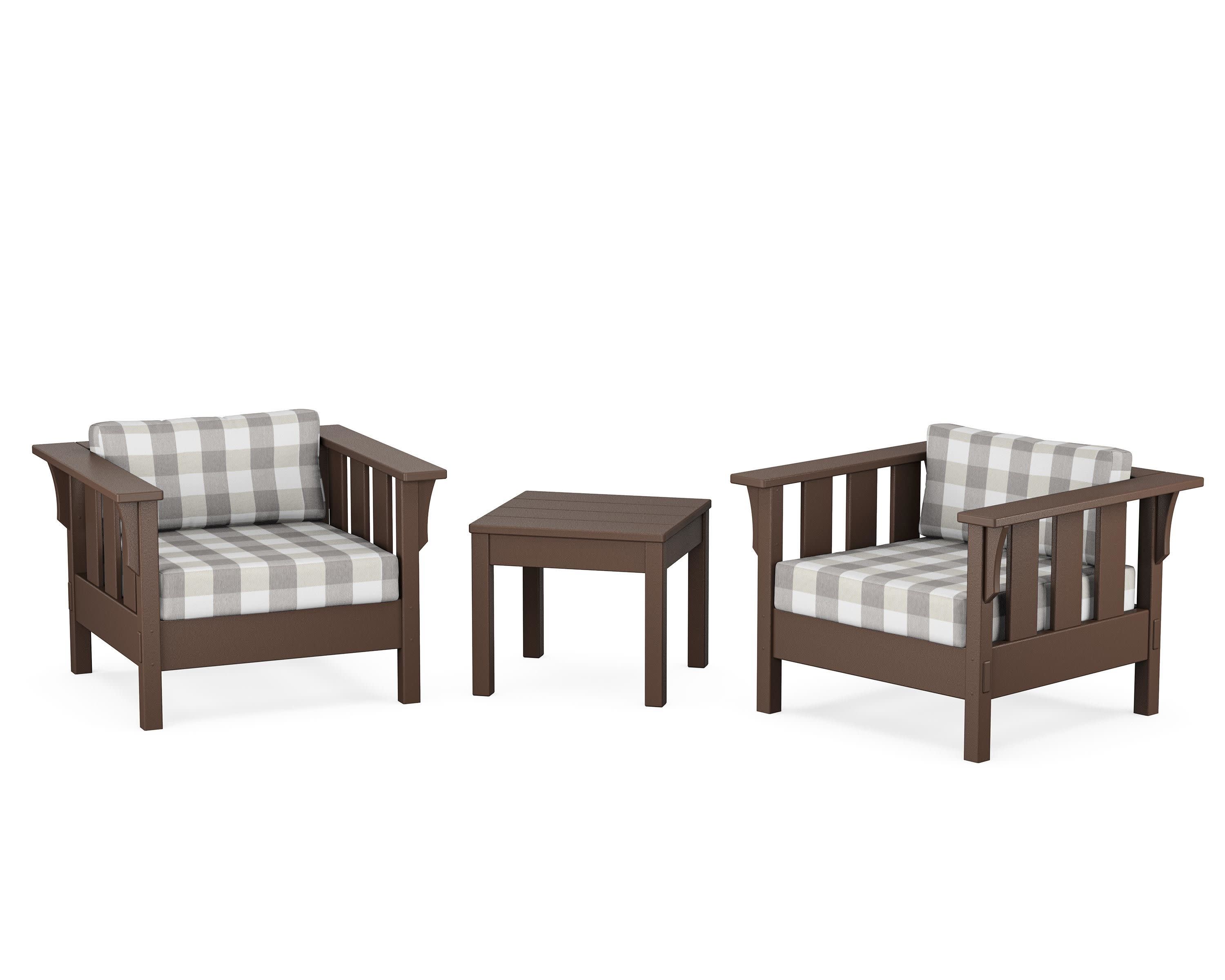 Acadia 3-Piece Deep Seating Set in Mahogany / Buffalo Plaid Grey Mist