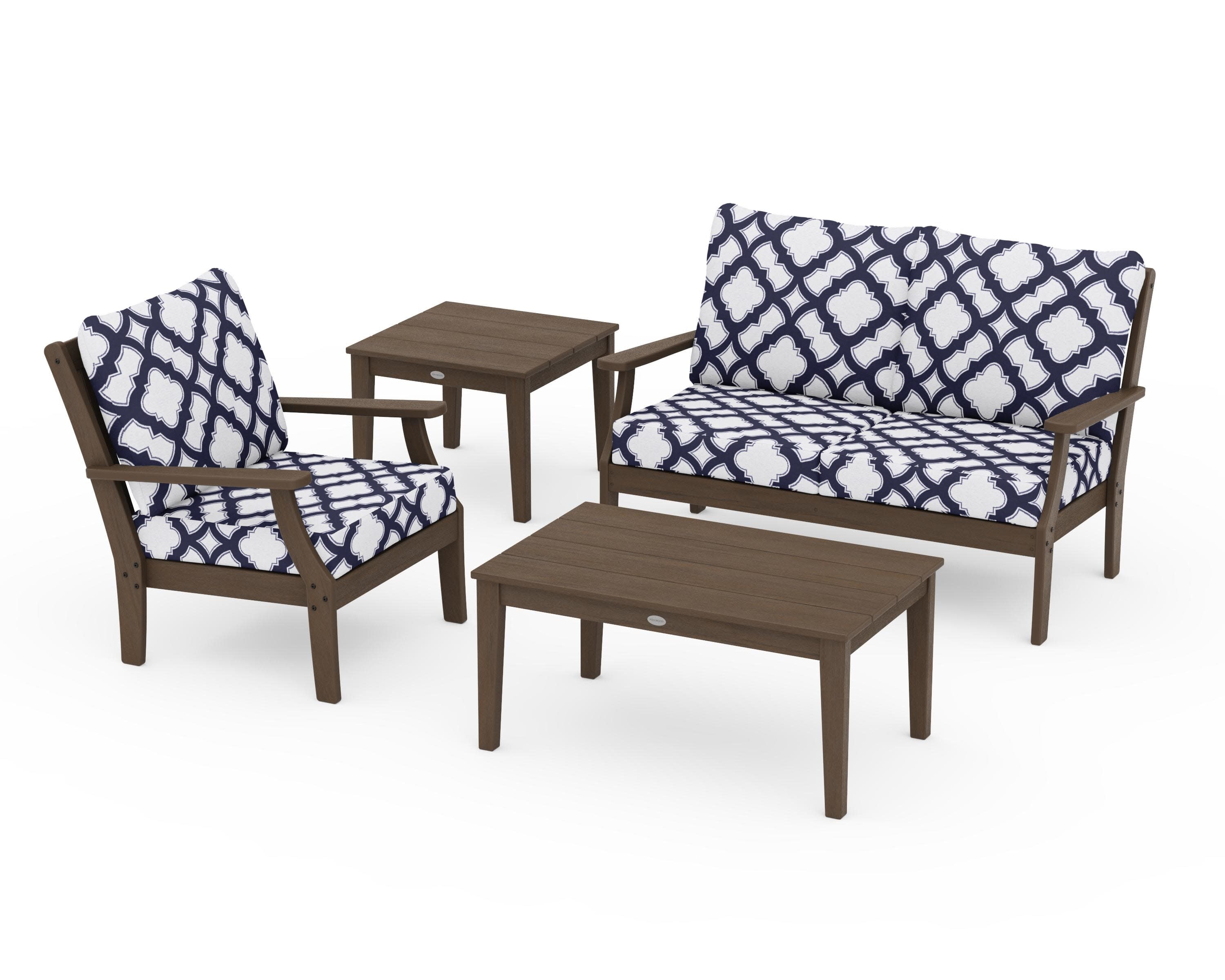 Braxton 4-Piece Deep Seating Set in Kona / Trellis Navy