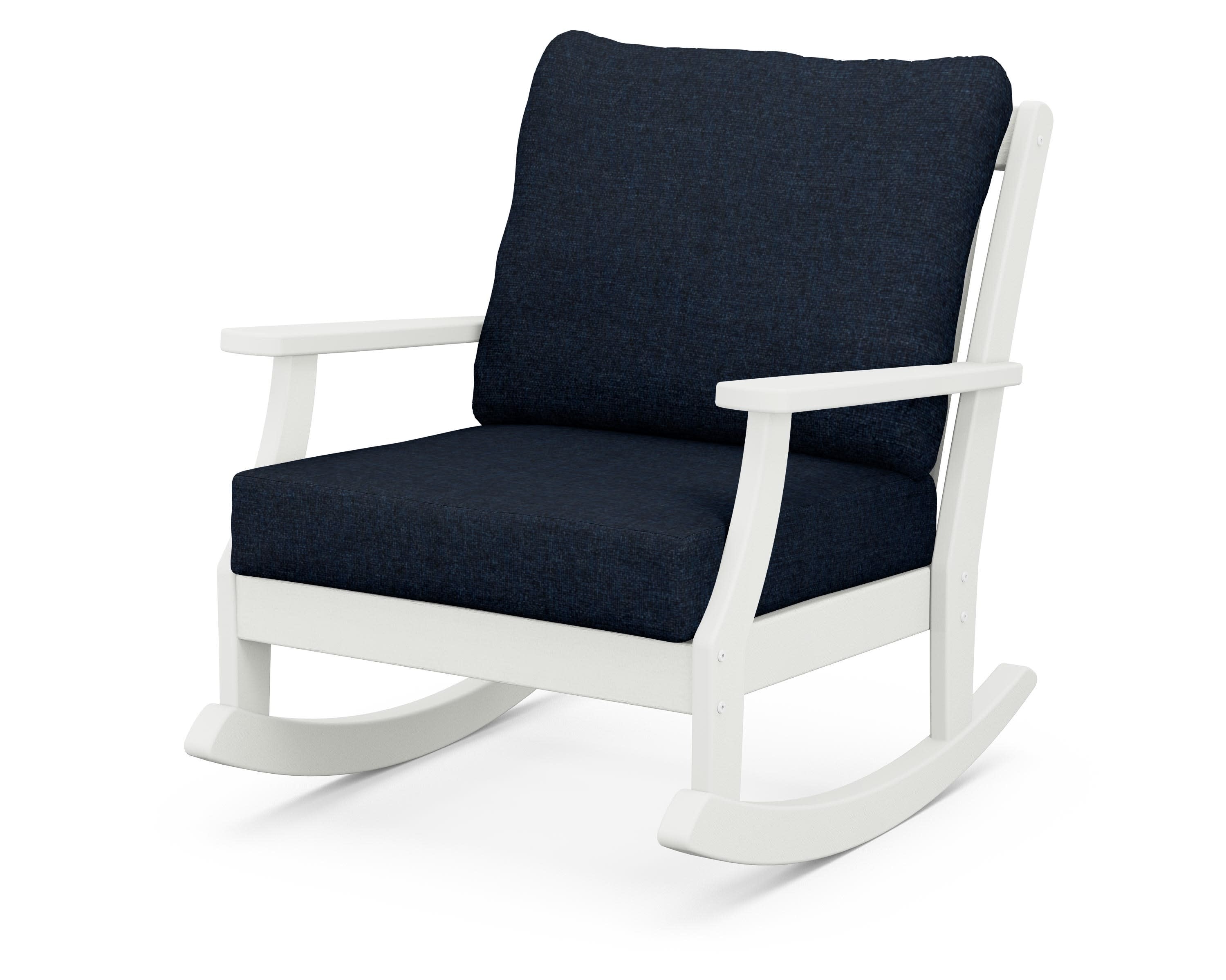 Braxton Deep Seating Rocking Chair in Vintage White / Marine Indigo