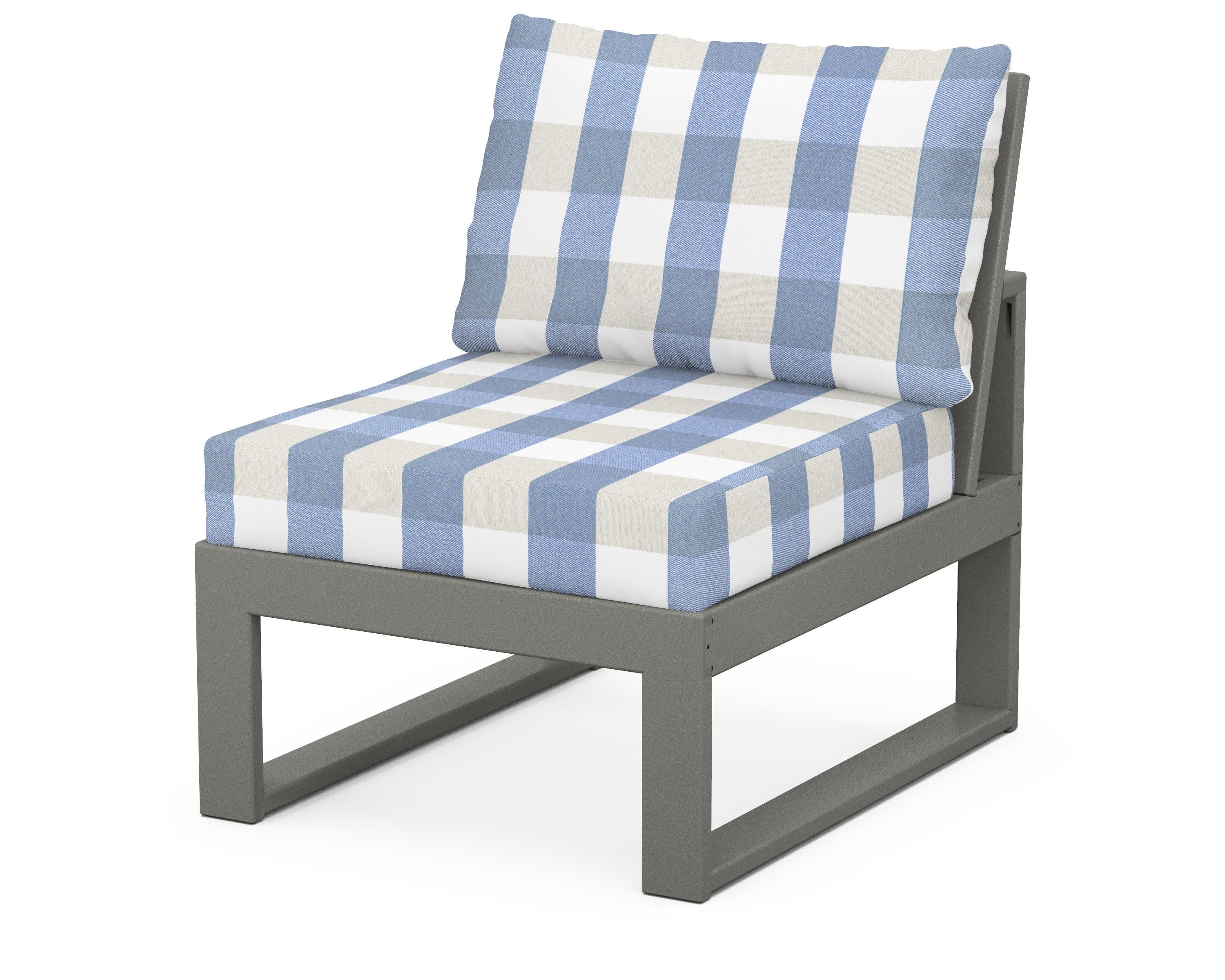 Modular Armless Chair in Slate Grey / Buffalo Plaid Sky Blue
