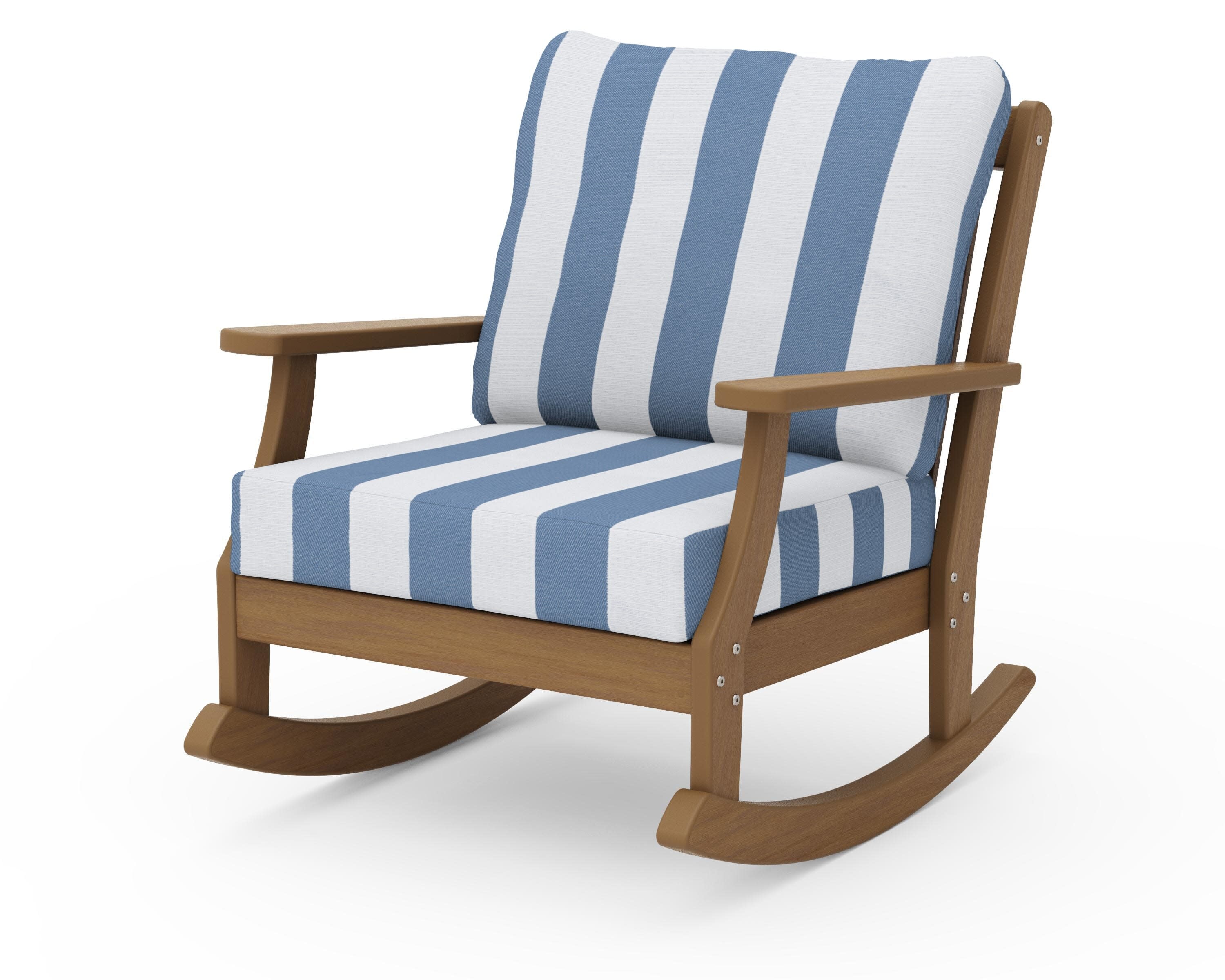 Braxton Deep Seating Rocking Chair in Natural / Cabana Stripe Sky Blue