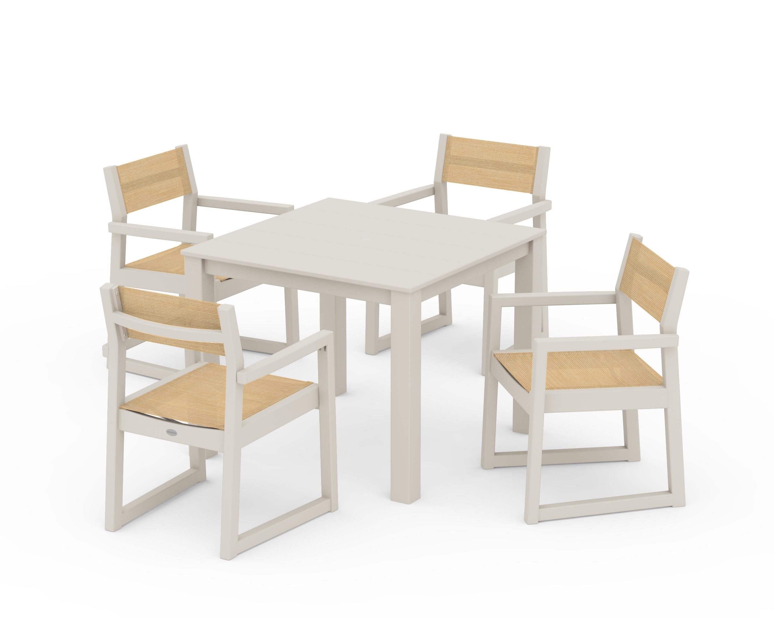 EDGE Sling Arm Chair 5-Piece Parsons Dining Set in Sand / Dupioni Apricot Sling