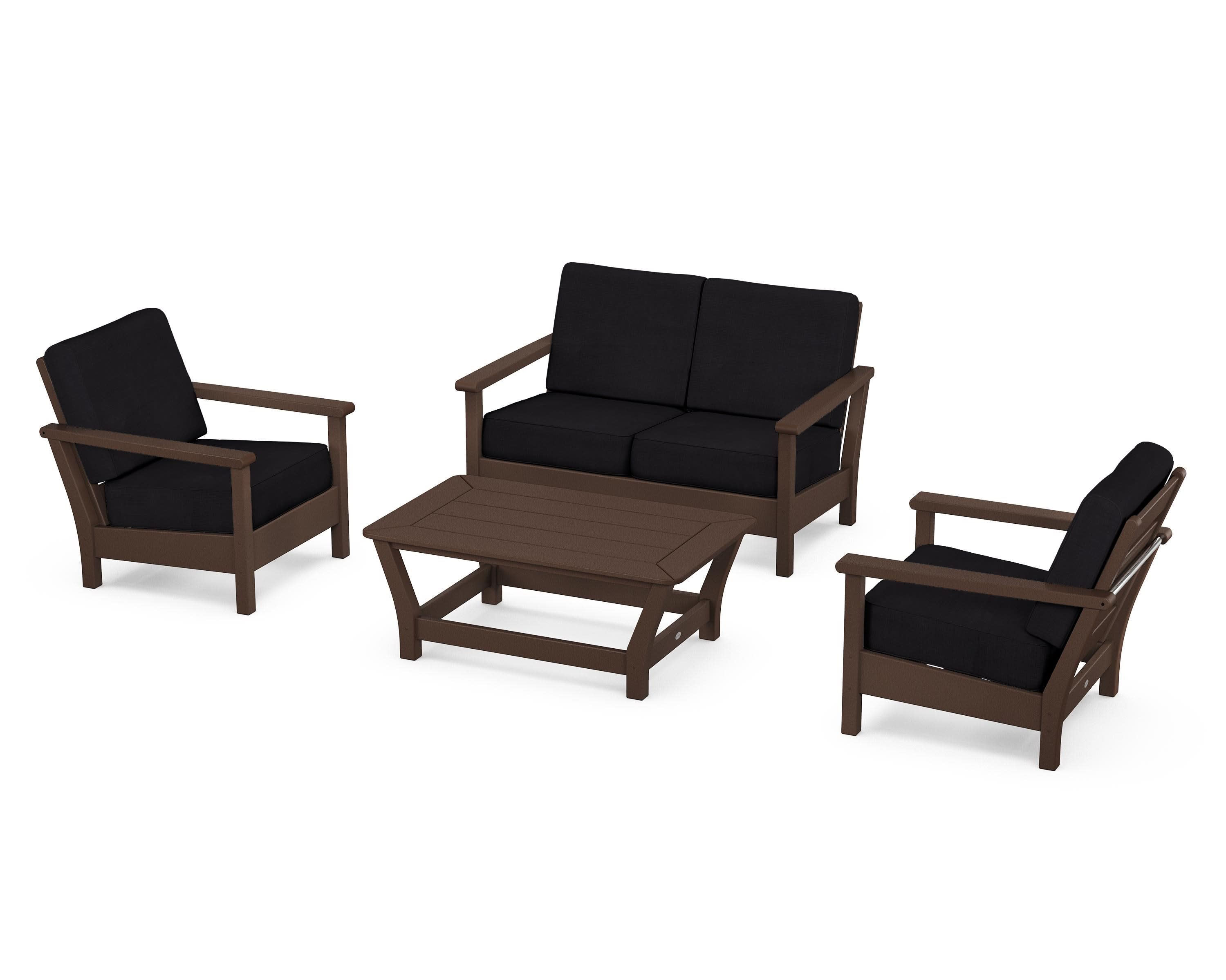 Harbour 4-Piece Deep Seating Set in Mahogany / Midnight Linen