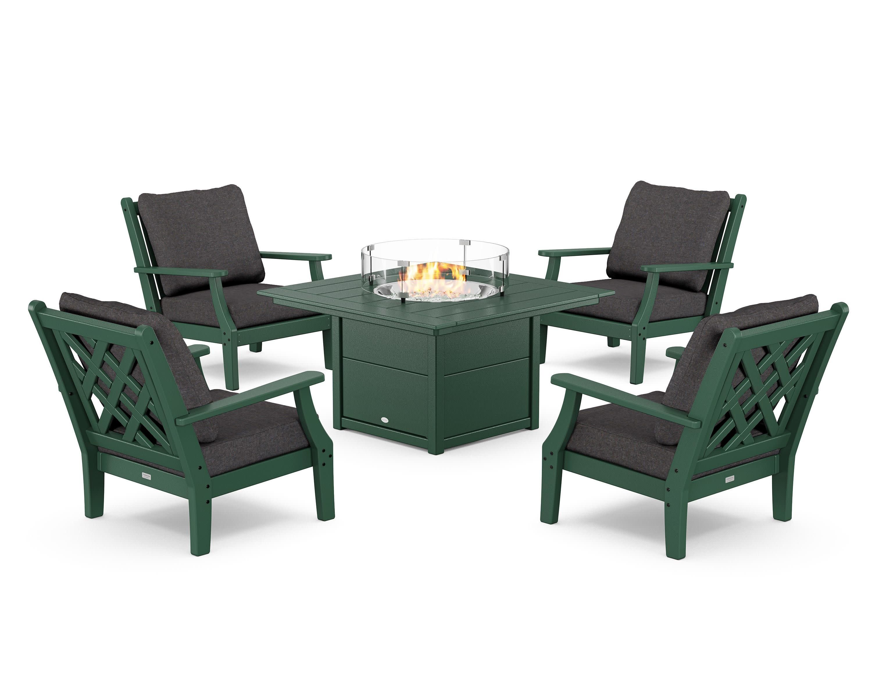 Wovendale 5-Piece Deep Seating Set with Fire Pit Table in Green / Ash Charcoal