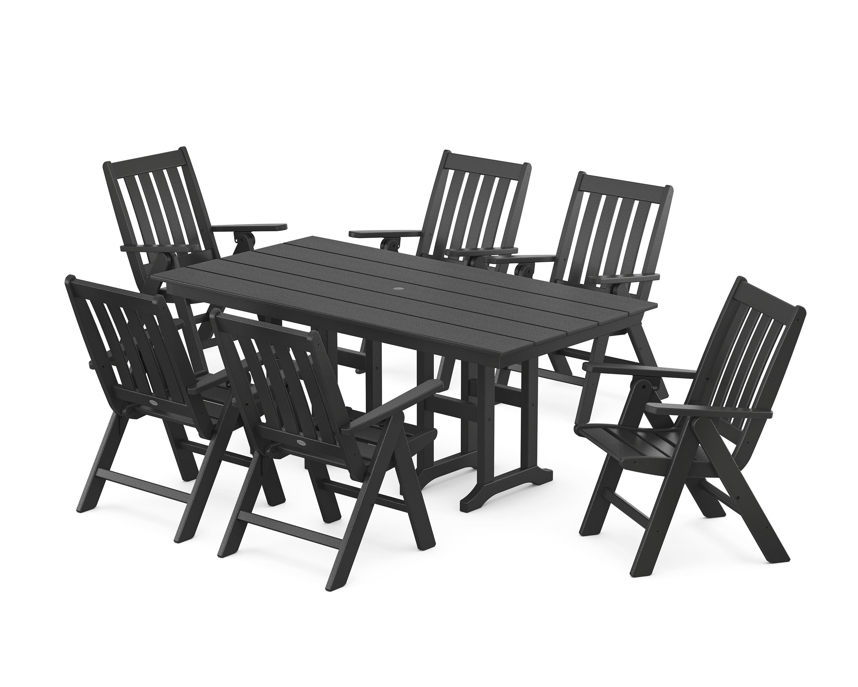 Vineyard Folding Chair 7-Piece Farmhouse Dining Set in Black