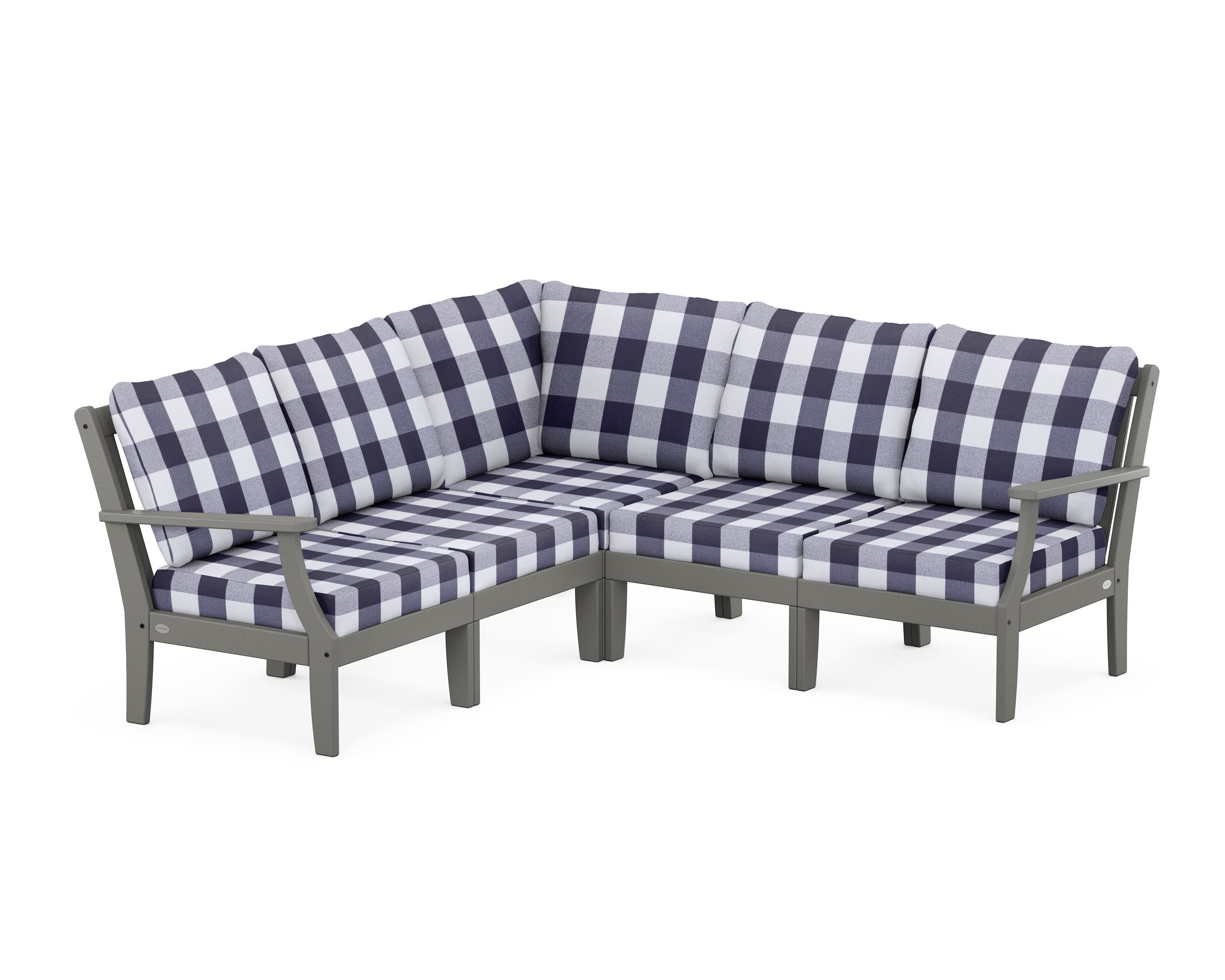 Braxton Modular 5-Piece Deep Seating Set in Slate Grey / Buffalo Plaid Navy