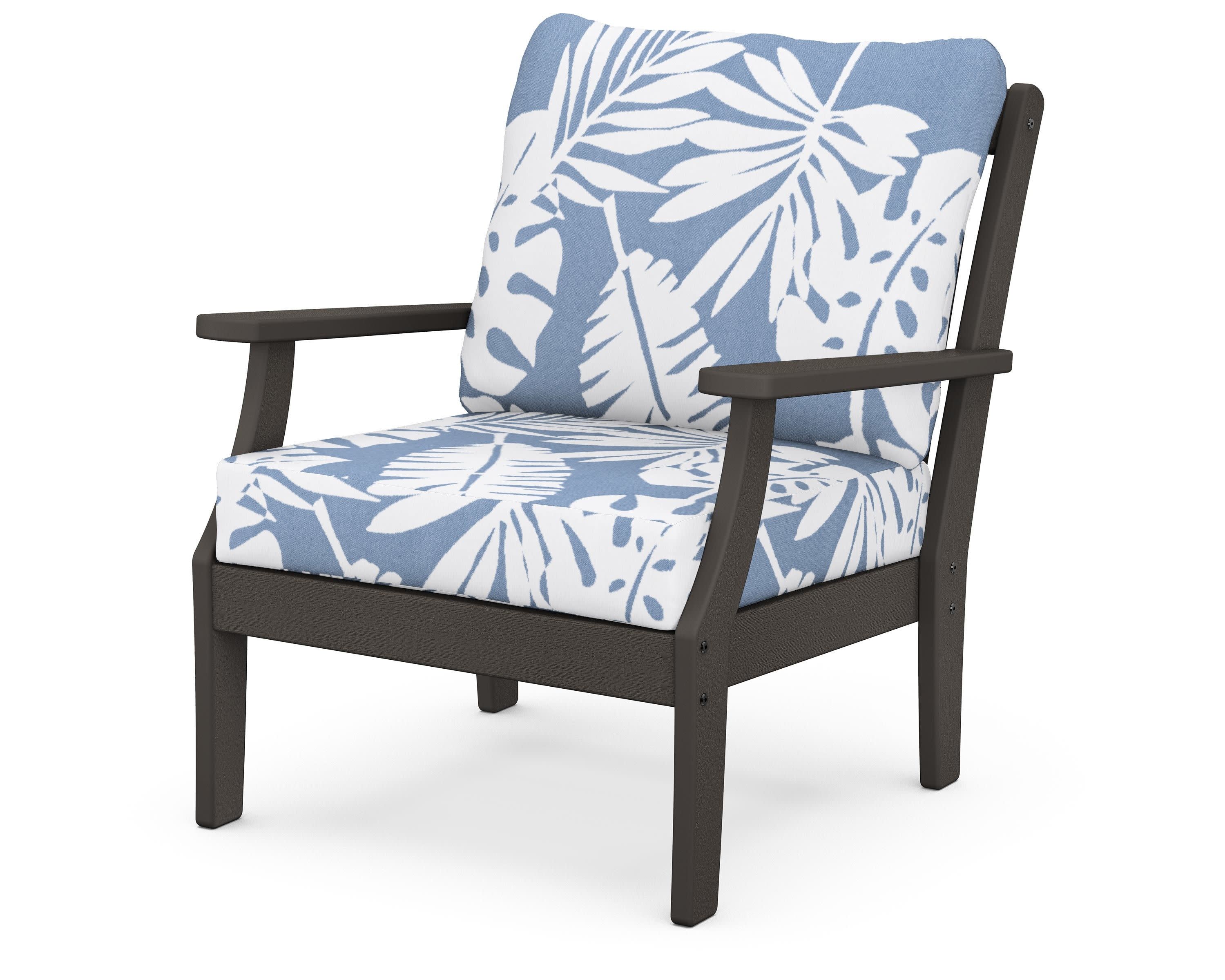 Braxton Deep Seating Chair in Vintage Coffee / Leaf Sky Blue