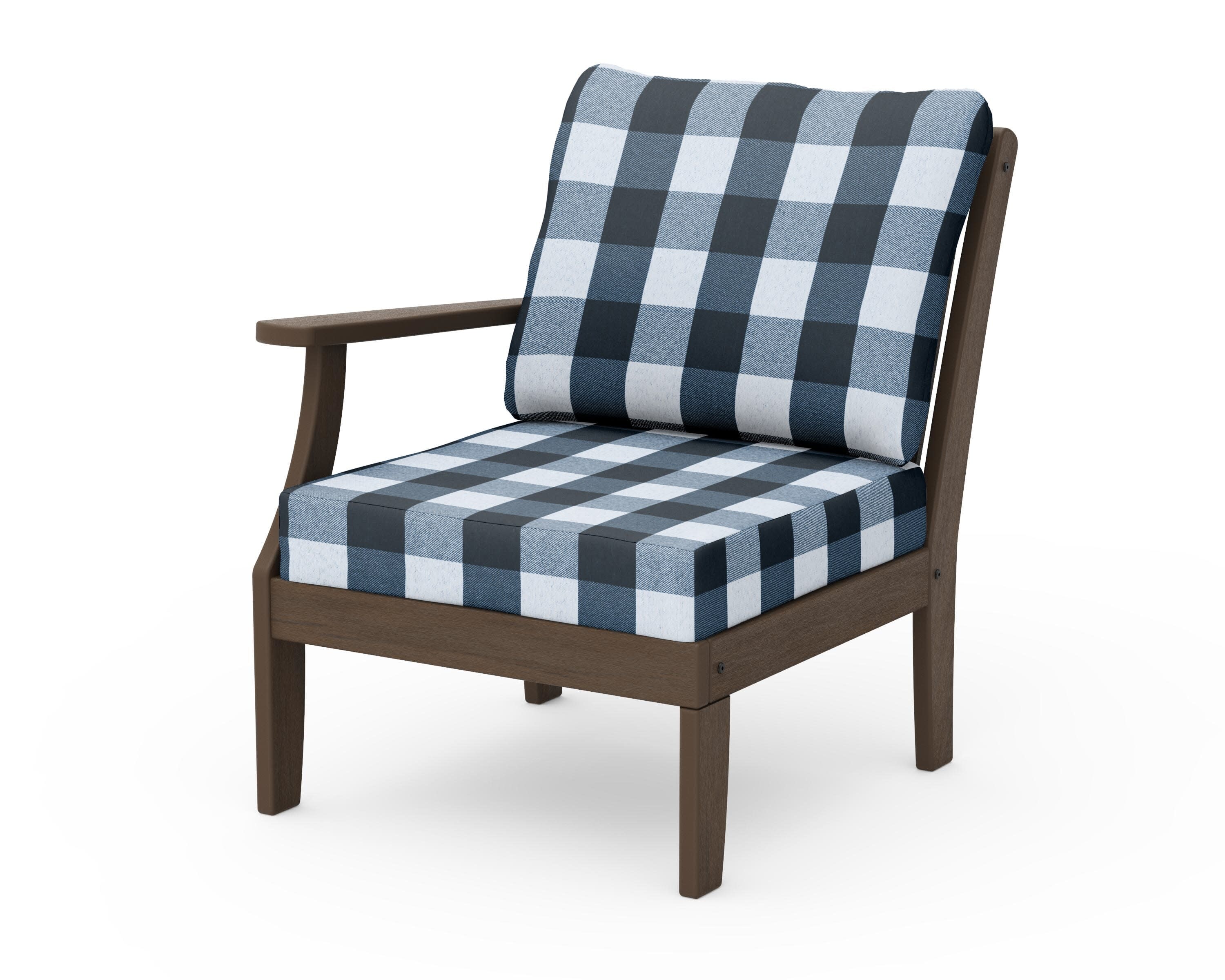 Braxton Modular Left Arm Chair in Kona / Buffalo Plaid Marine Indigo