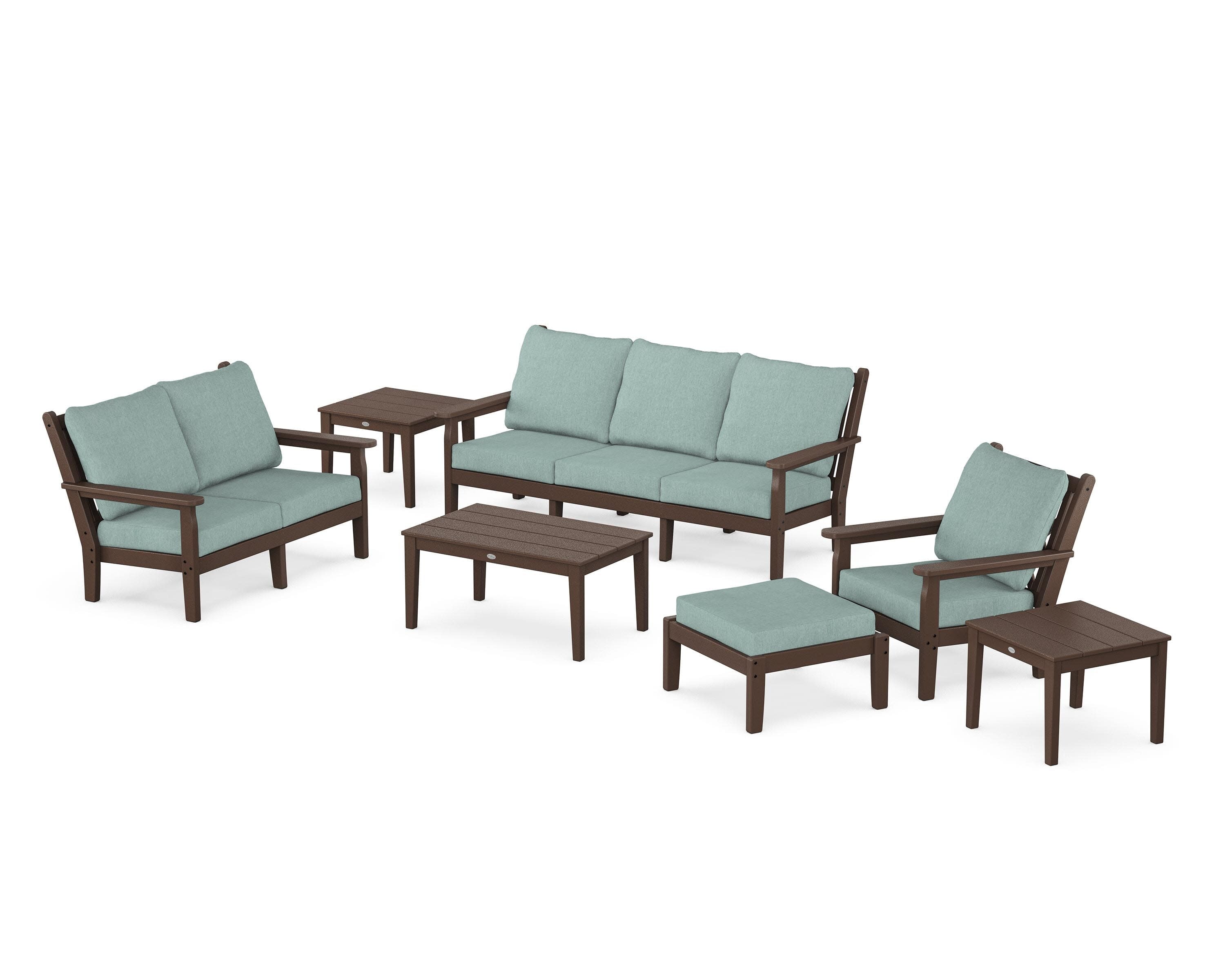 Chippendale 7-Piece Deep Seating Set in Mahogany / Glacier Spa
