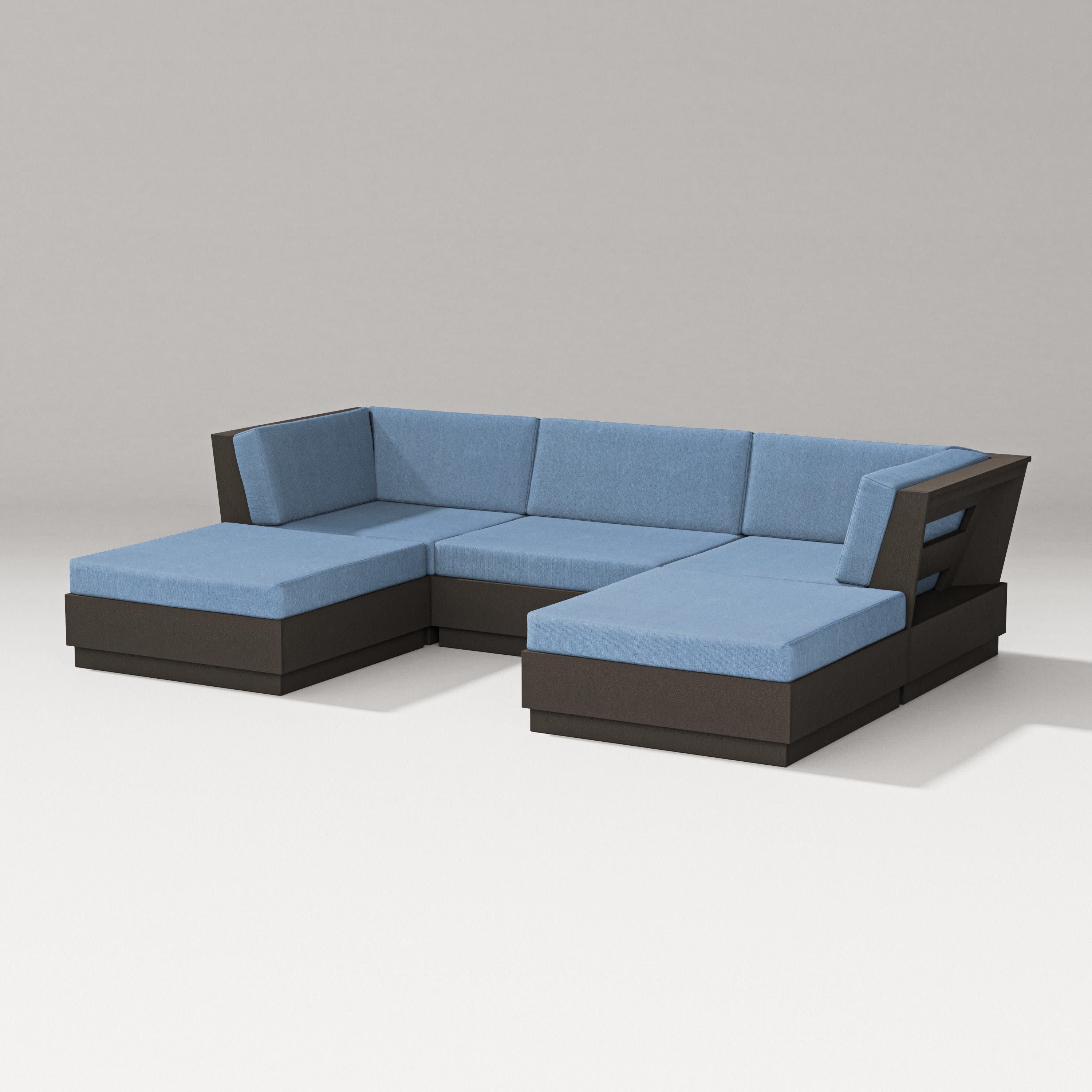 Elevate Double Chaise Sectional in Vintage Coffee / Sky Blue