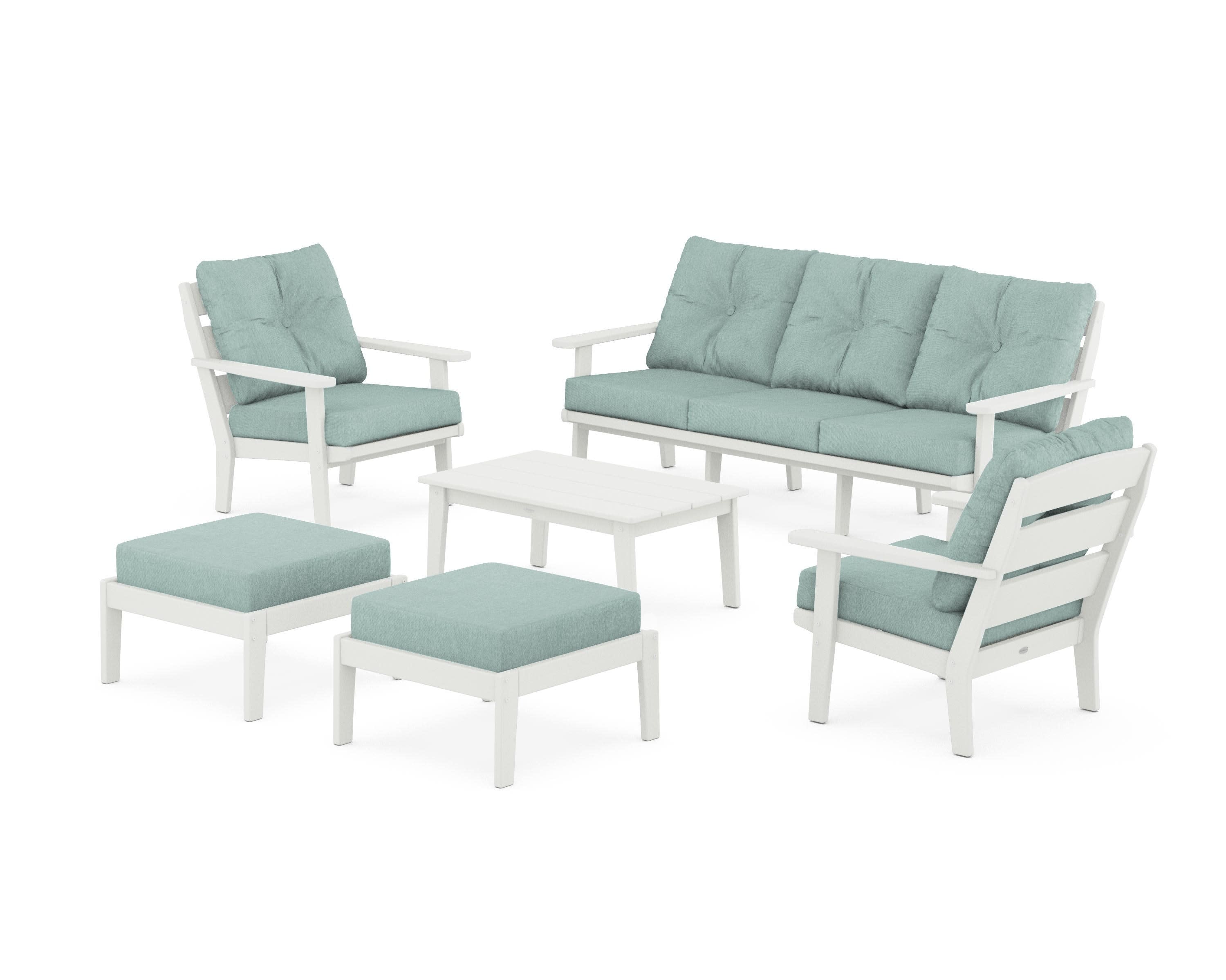 Lakeside 6-Piece Lounge Sofa Set in Vintage White / Glacier Spa