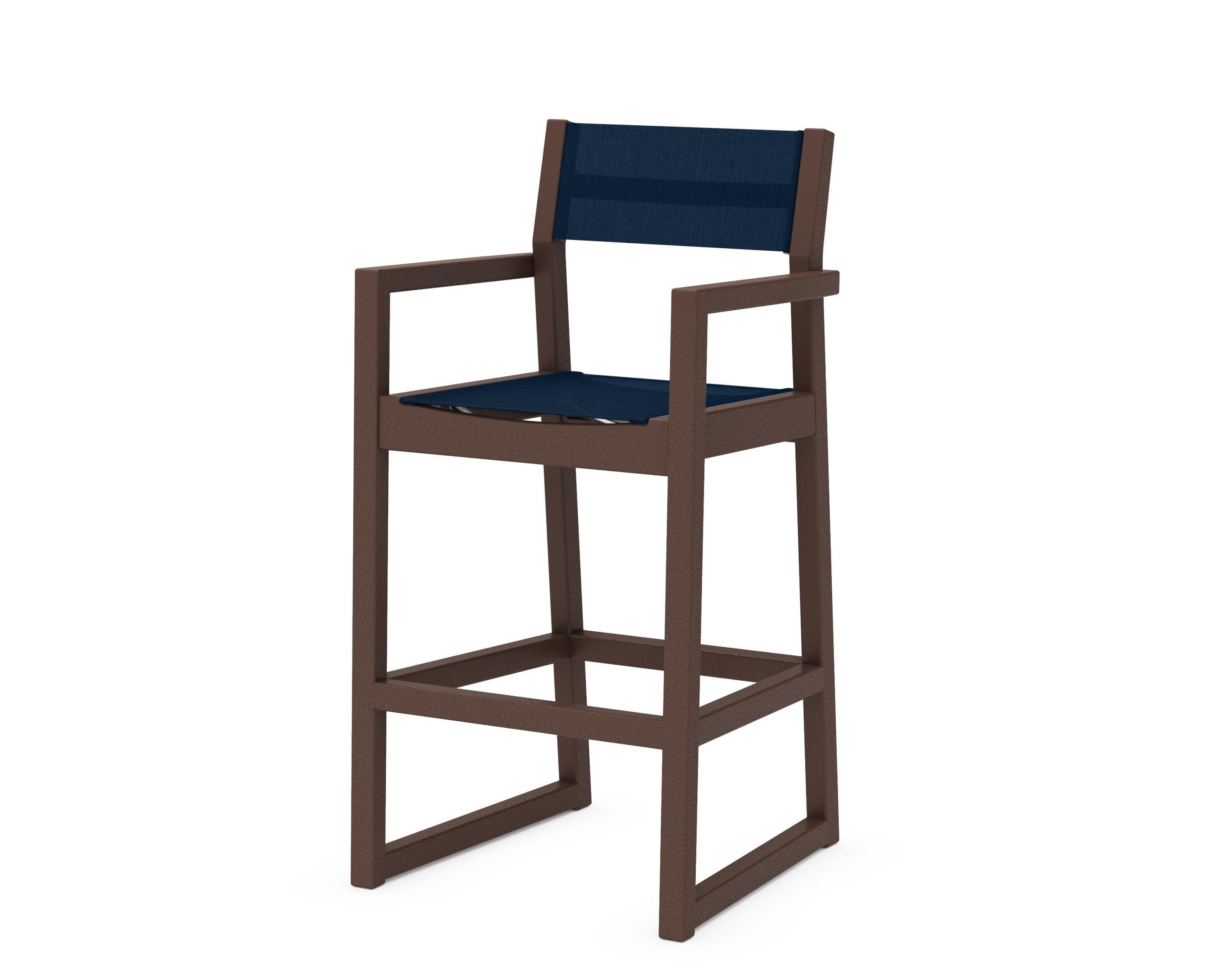 EDGE Sling Bar Arm Chair in Mahogany / Navy Blue Sling