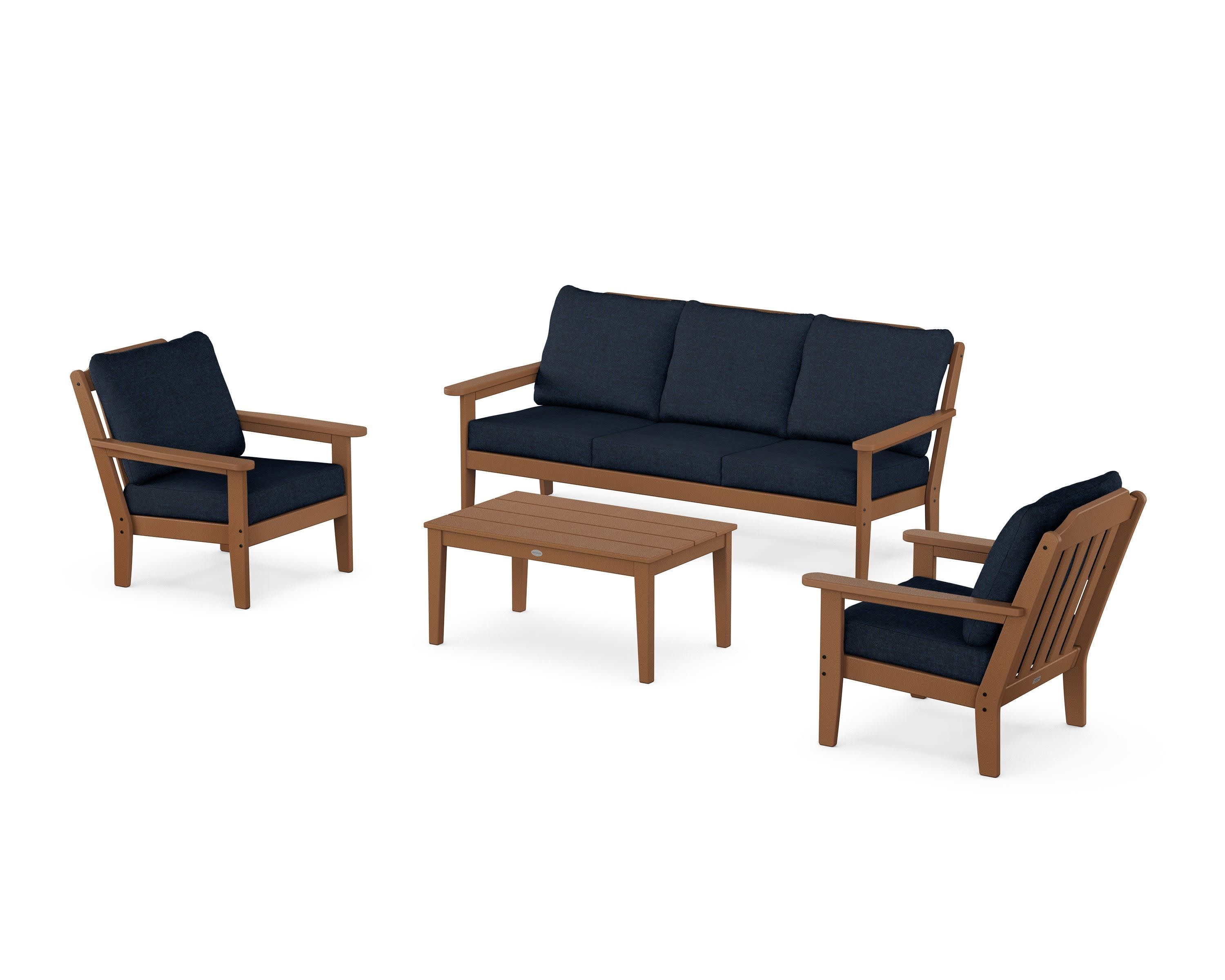 Cottage 4-Piece Deep Seating Set with Sofa in Teak / Marine Indigo