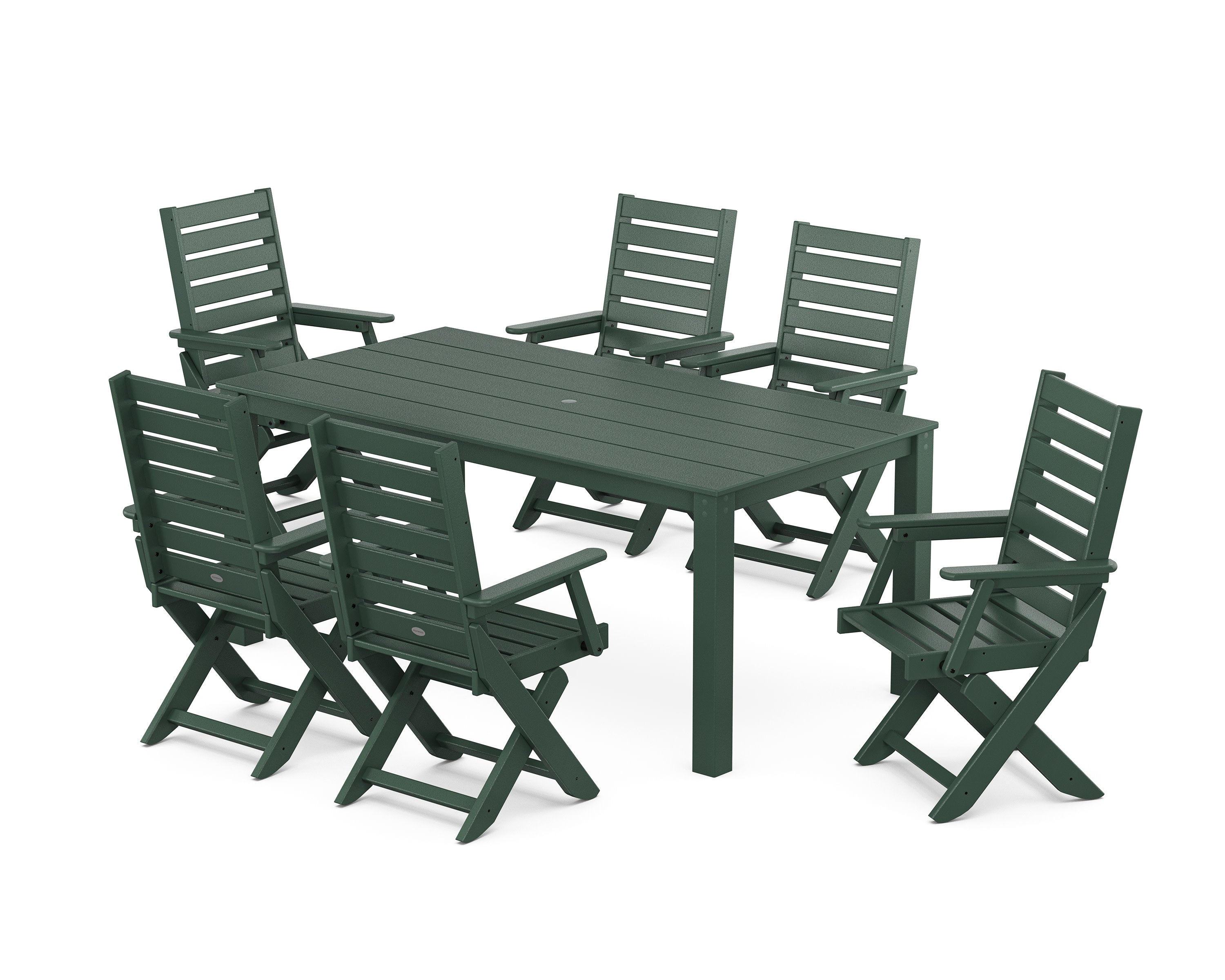 Captain Folding Chair 7-Piece Parsons Dining Set in Green
