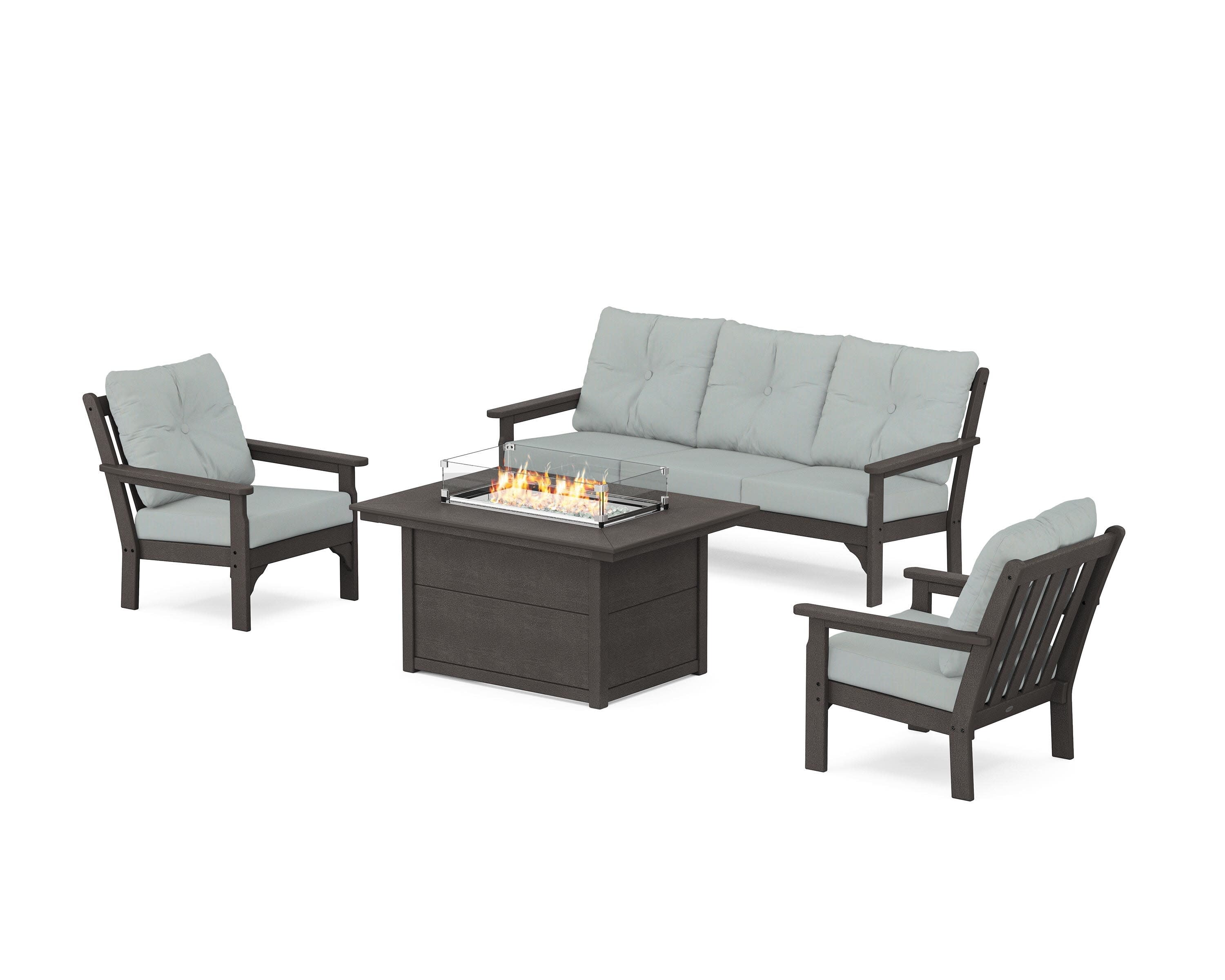 Vineyard Deep Seating Fire Pit Table Set in Vintage Coffee / Spa