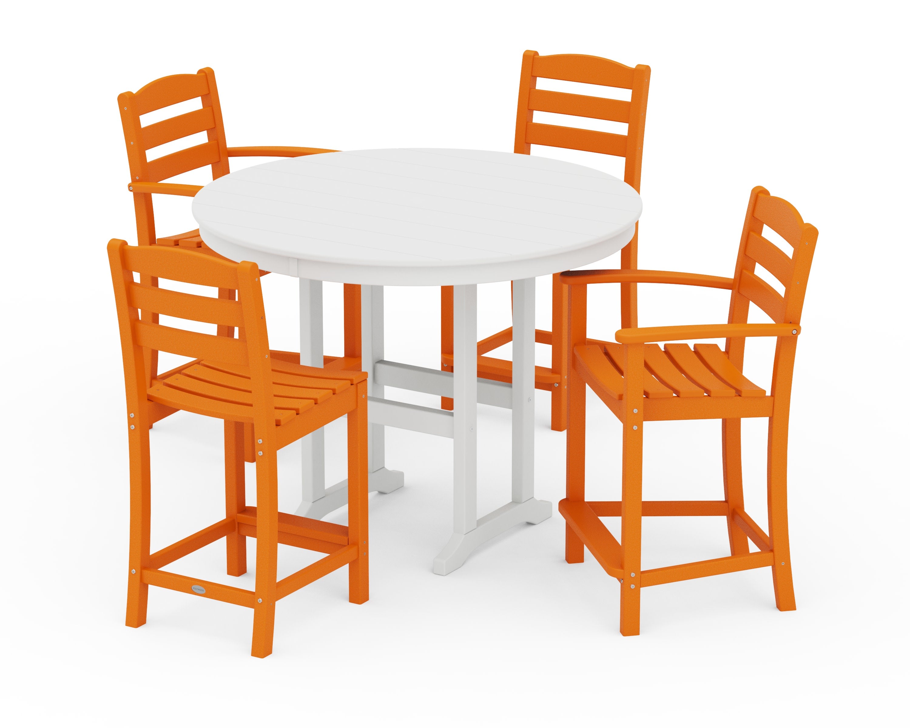 La Casa Caf 5-Piece Round Farmhouse Counter Dining Set in Tangerine / White