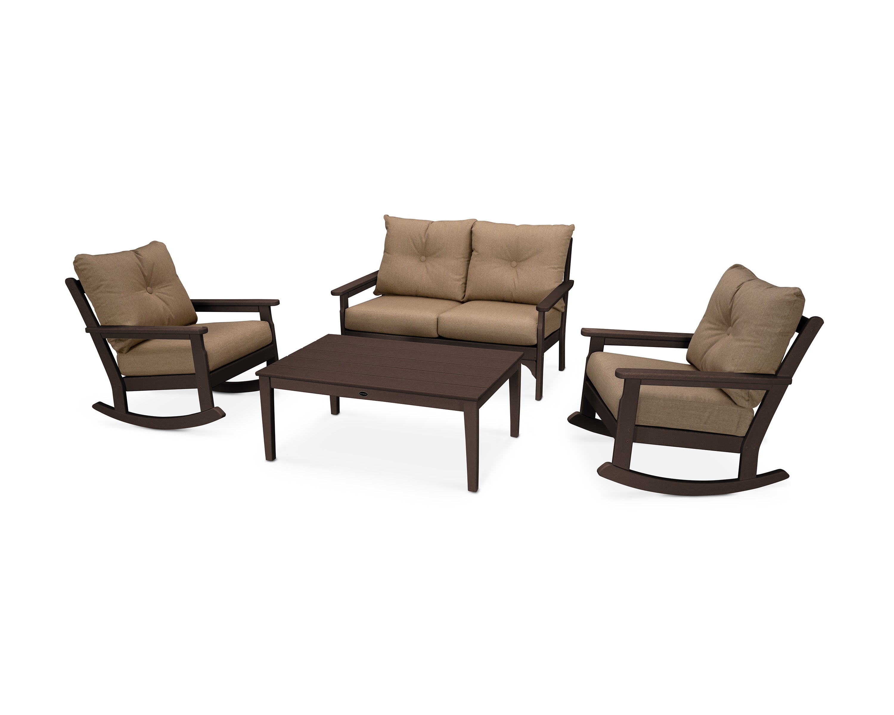Vineyard 4-Piece Deep Seating Rocking Chair Set in Mahogany / Sesame