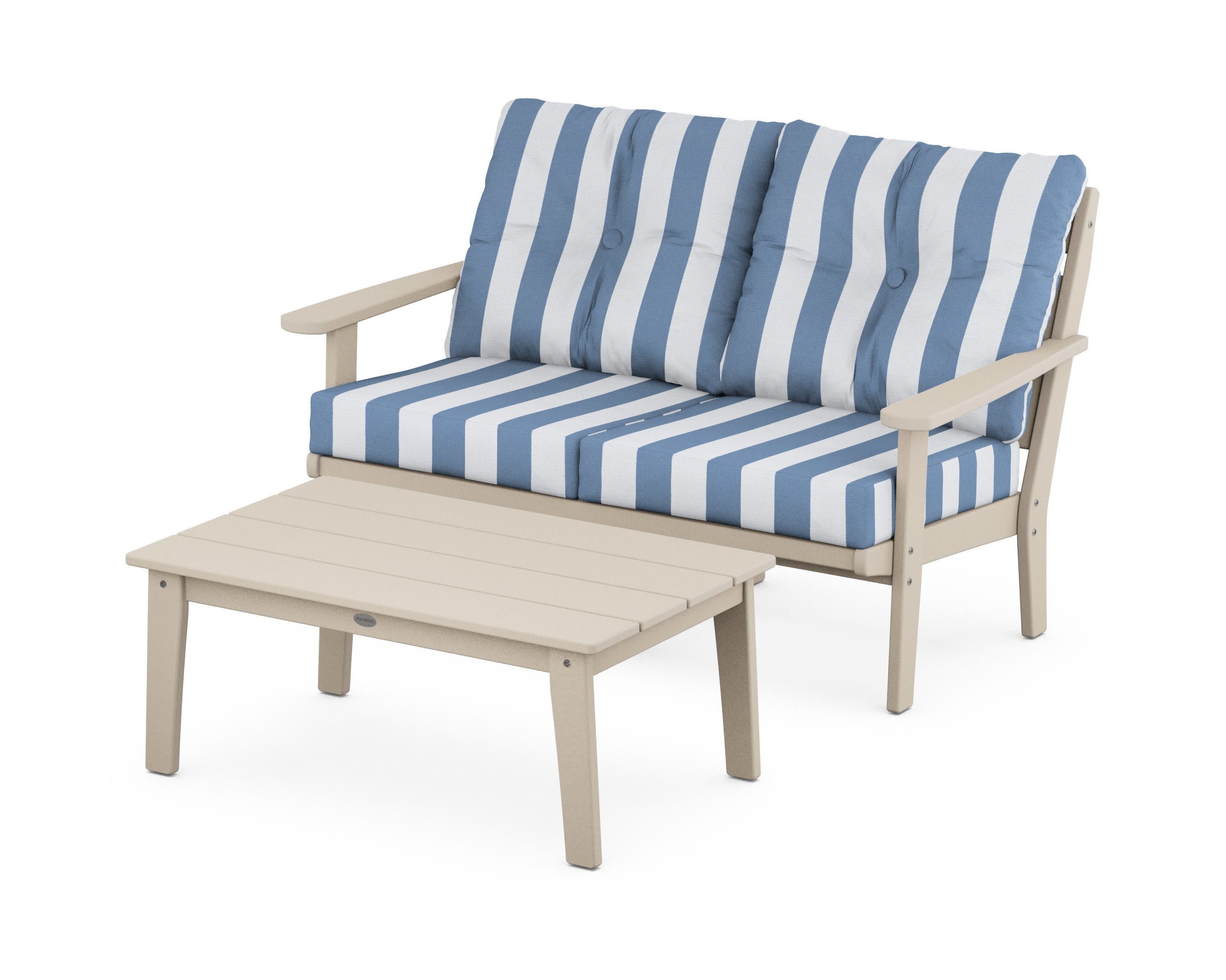 Lakeside 2-Piece Lounge Loveseat Set in Sand / Cabana Stripe Sky Blue