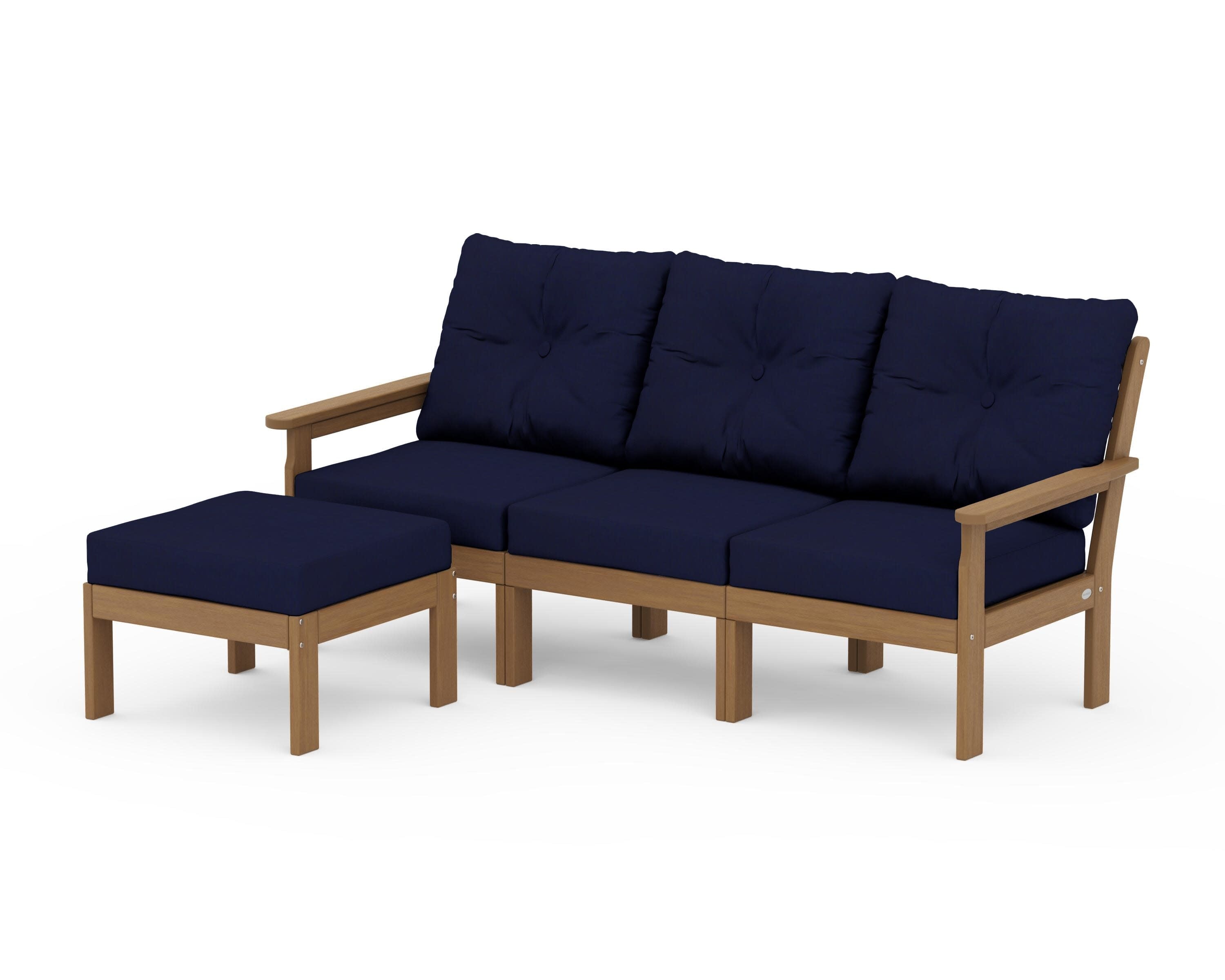 Vineyard 4-Piece Sectional with Ottoman in Natural / Navy