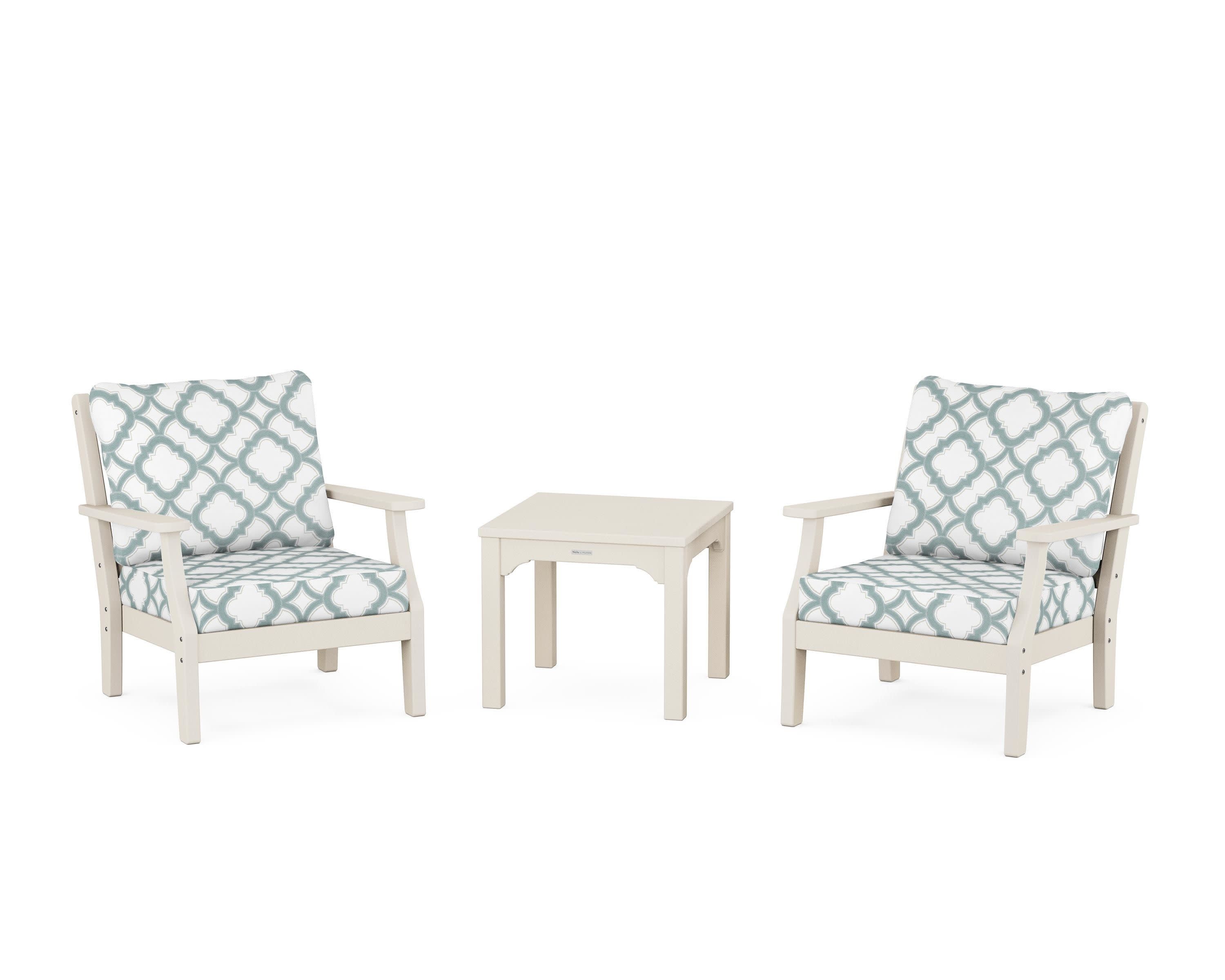 Chinoiserie 3-Piece Deep Seating Set in Sand / Trellis Glacier Spa