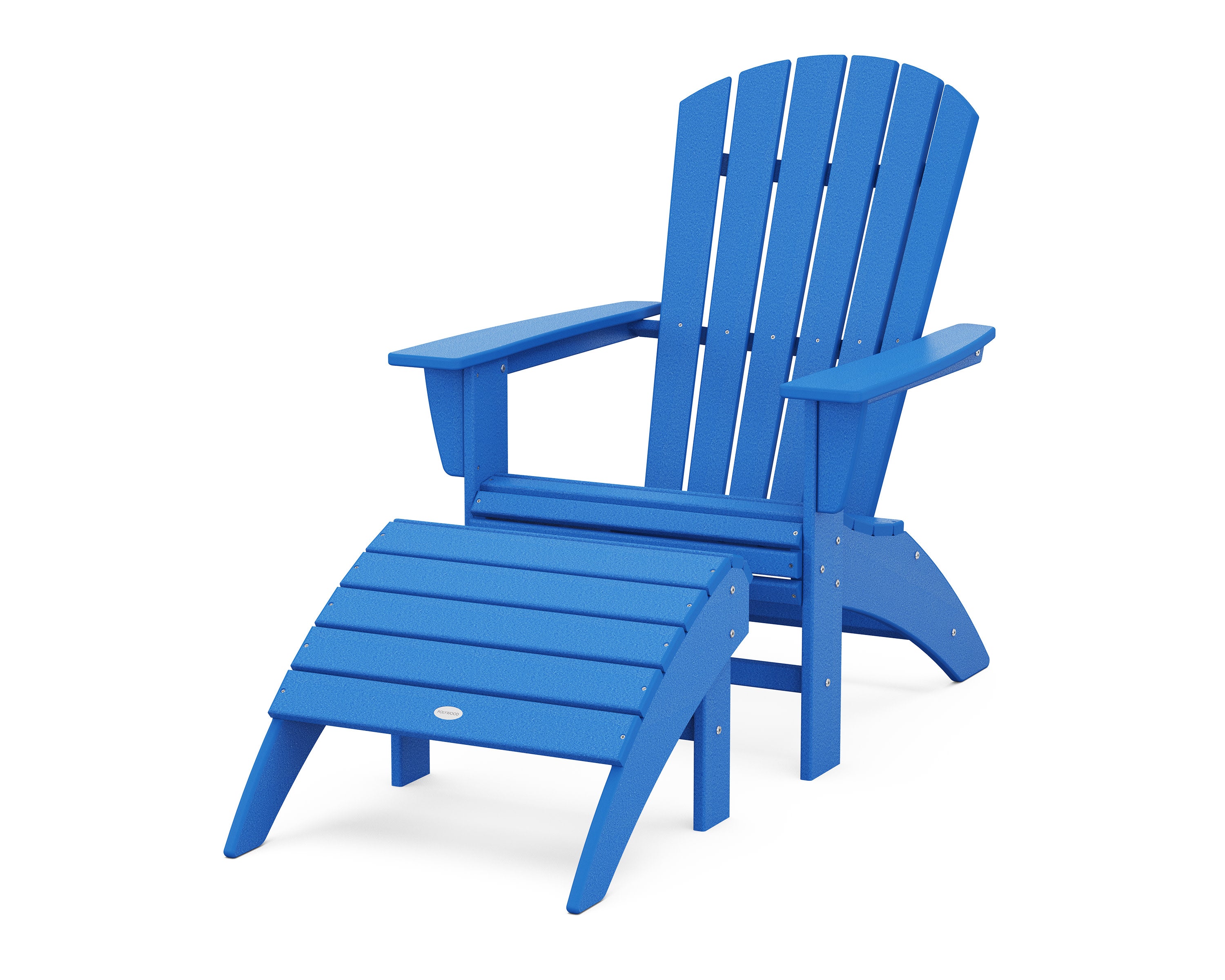 Nautical Curveback Adirondack Chair 2-Piece Set with Ottoman in Pacific Blue