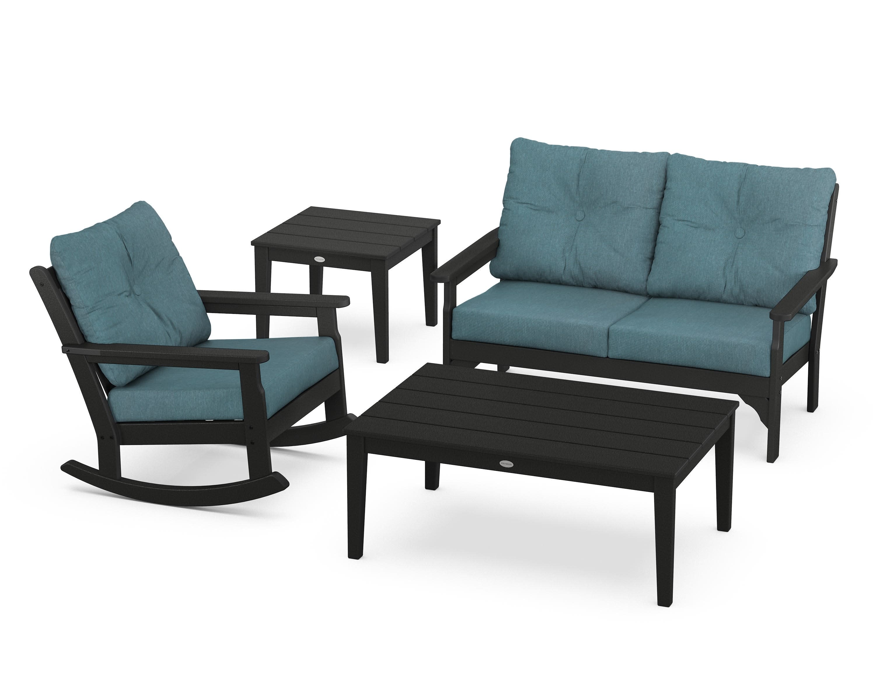 Vineyard 4-Piece Deep Seating Rocker Set in Black / Ocean Teal