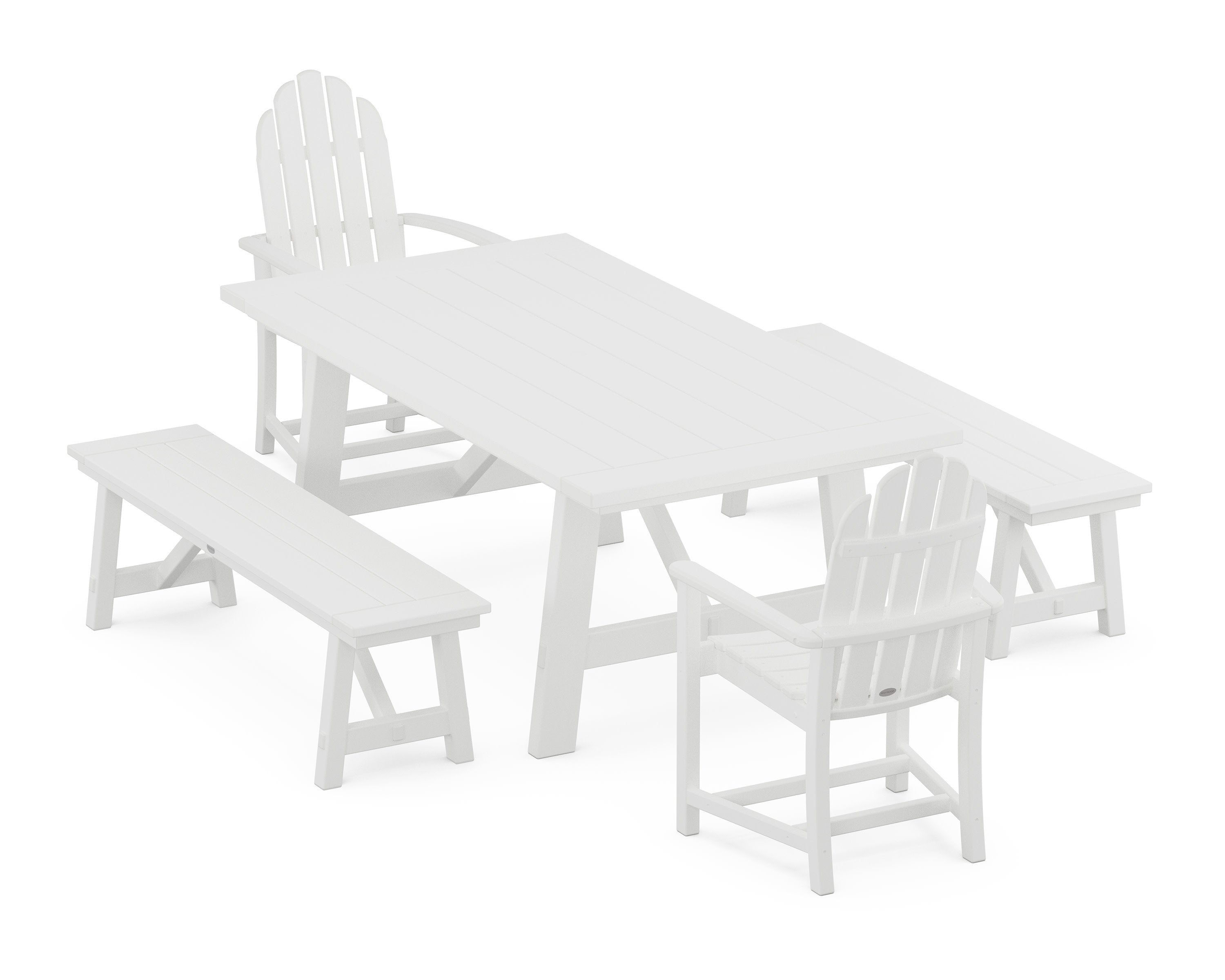Classic Adirondack 5-Piece Rustic Farmhouse Dining Set With Benches in White