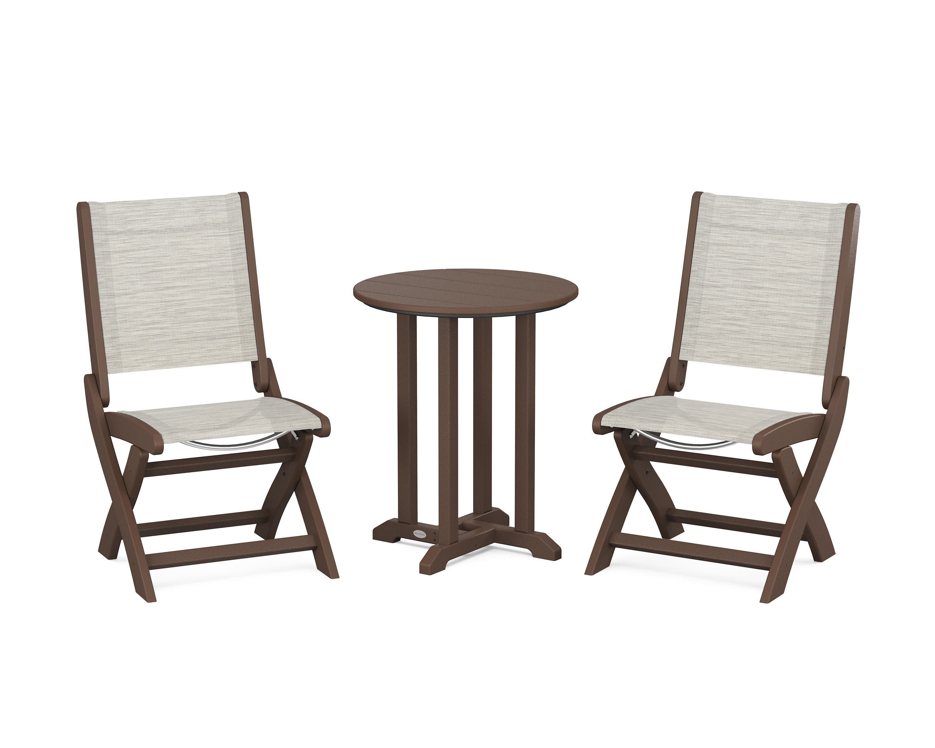 Coastal Folding Side Chair 3-Piece Round Bistro Dining Set in Mahogany / Birch Sling