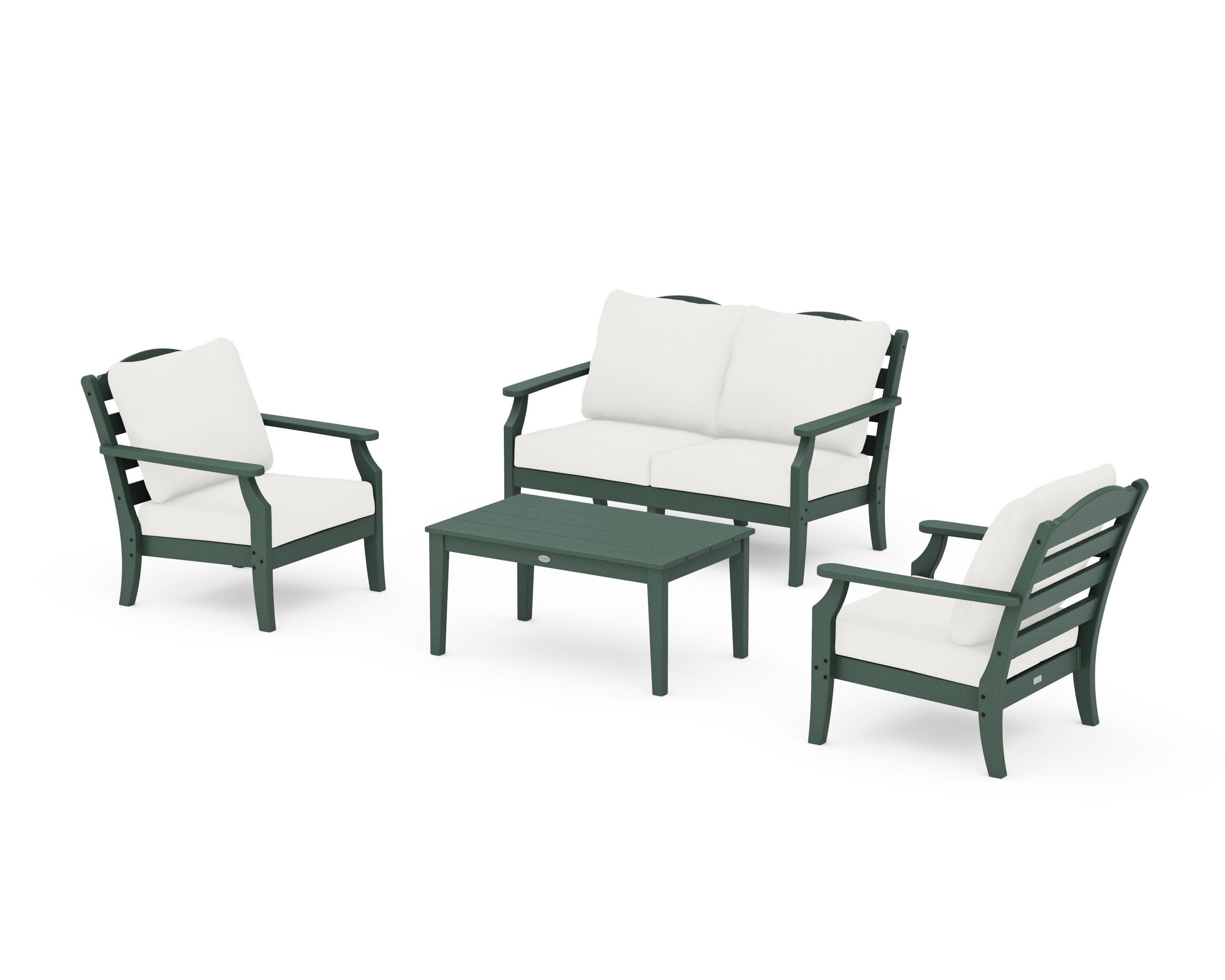 Savannah 4-Piece Deep Seating Set with Loveseat in Green / Natural Linen