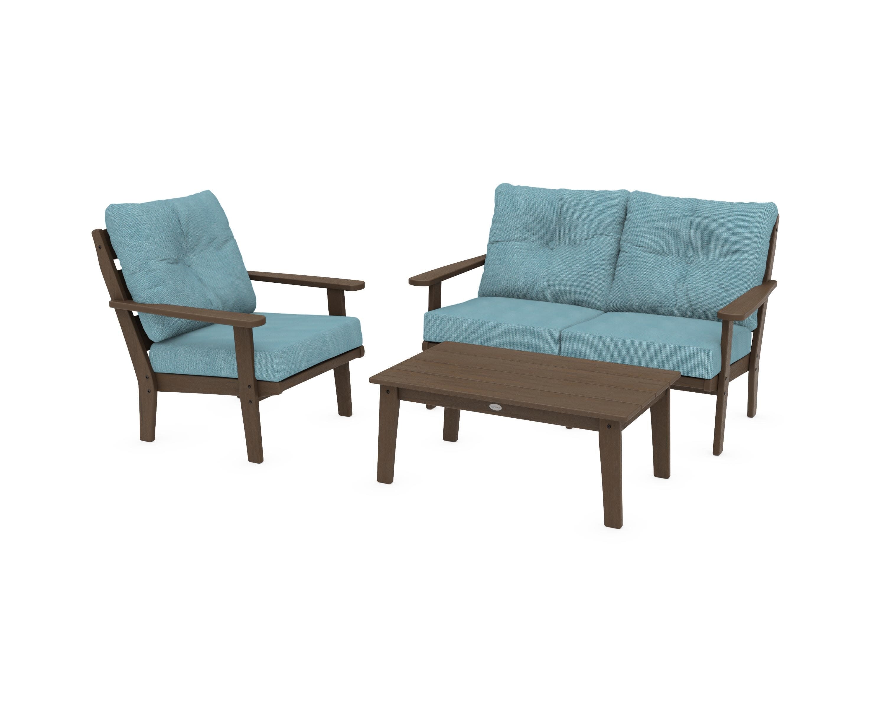 Lakeside 3-Piece Deep Seating Set in Kona / Lattice Sky Blue