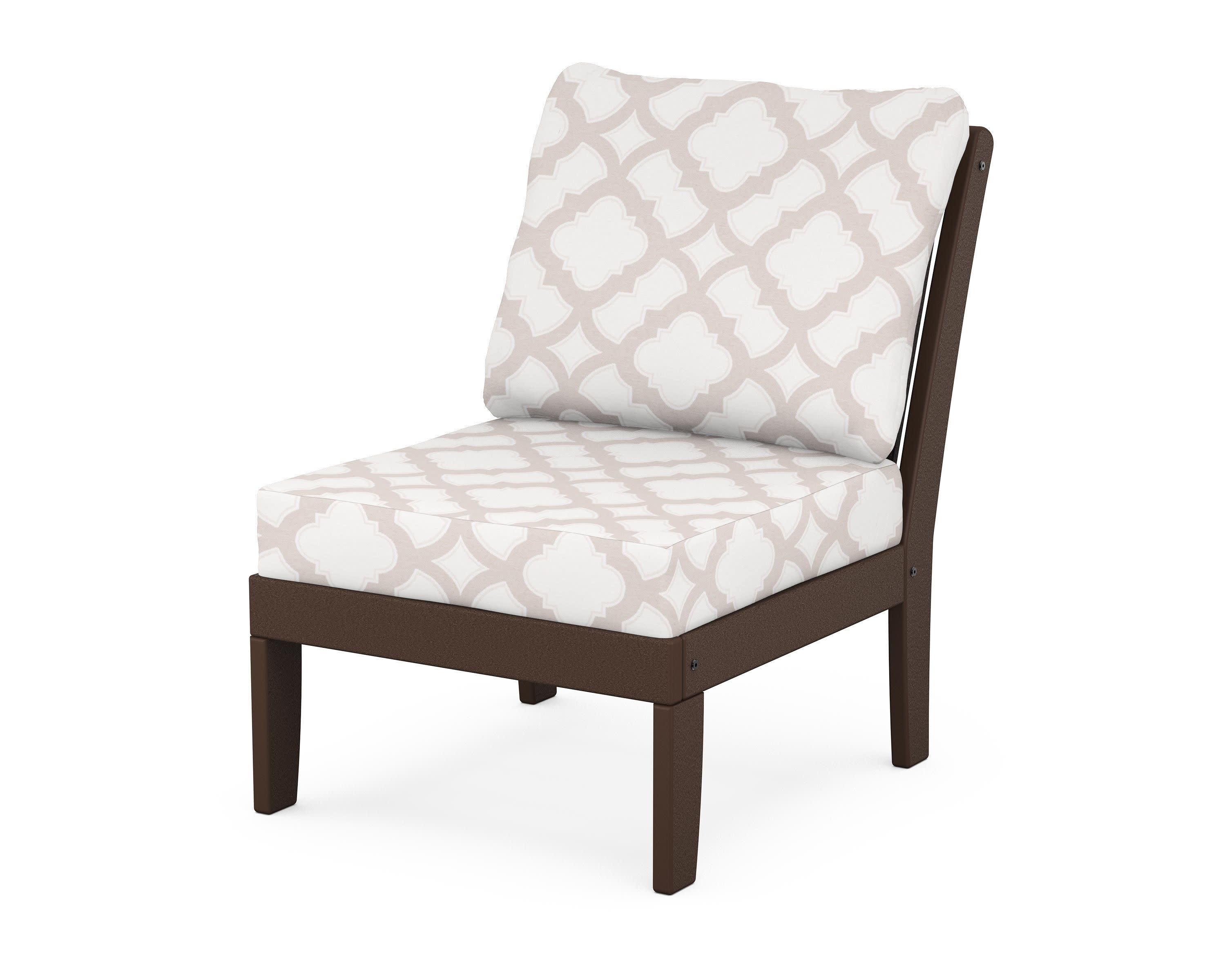 Braxton Modular Armless Chair in Mahogany / Trellis Dune Burlap
