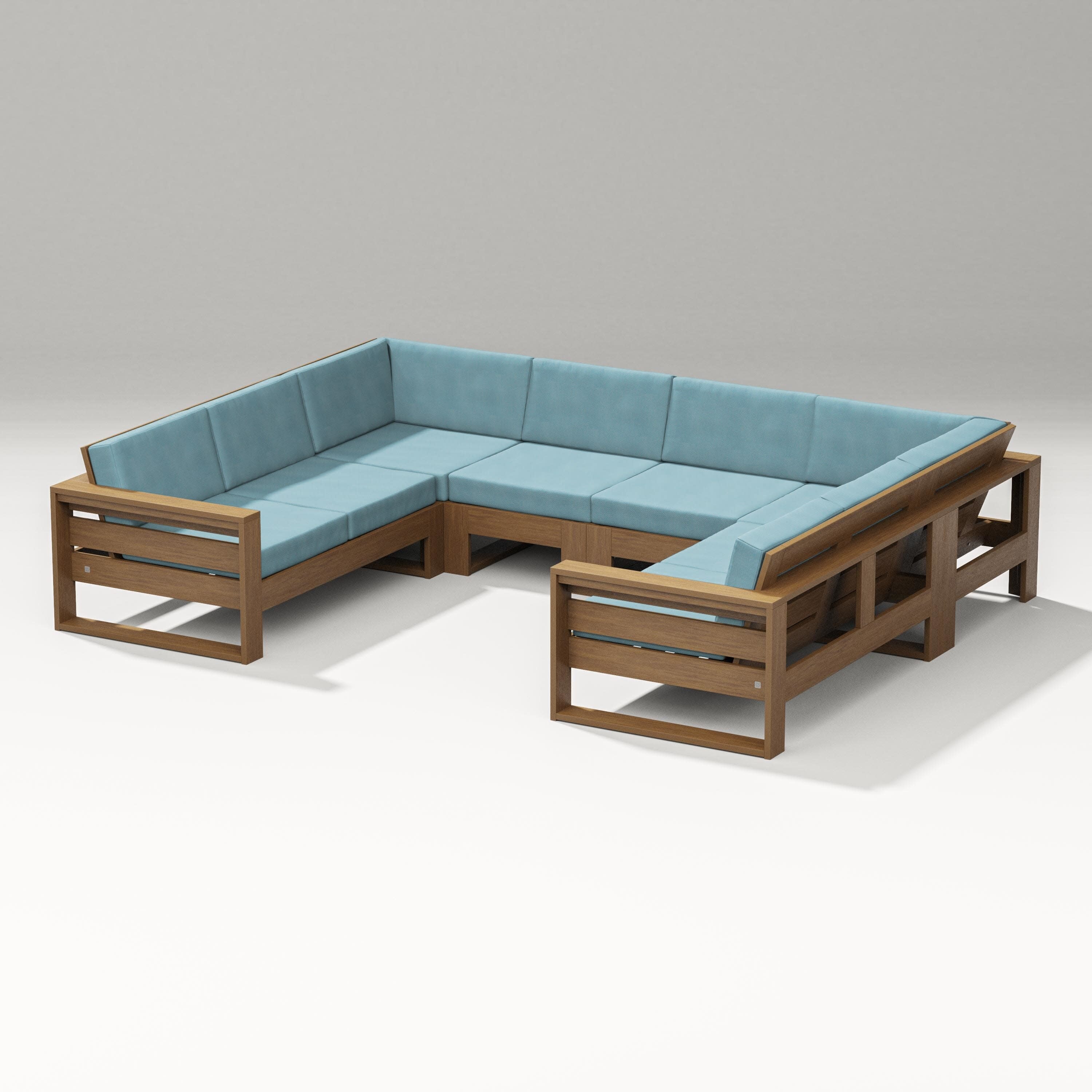 Latitude U-Shaped Sectional in Natural / Lattice Sky Blue
