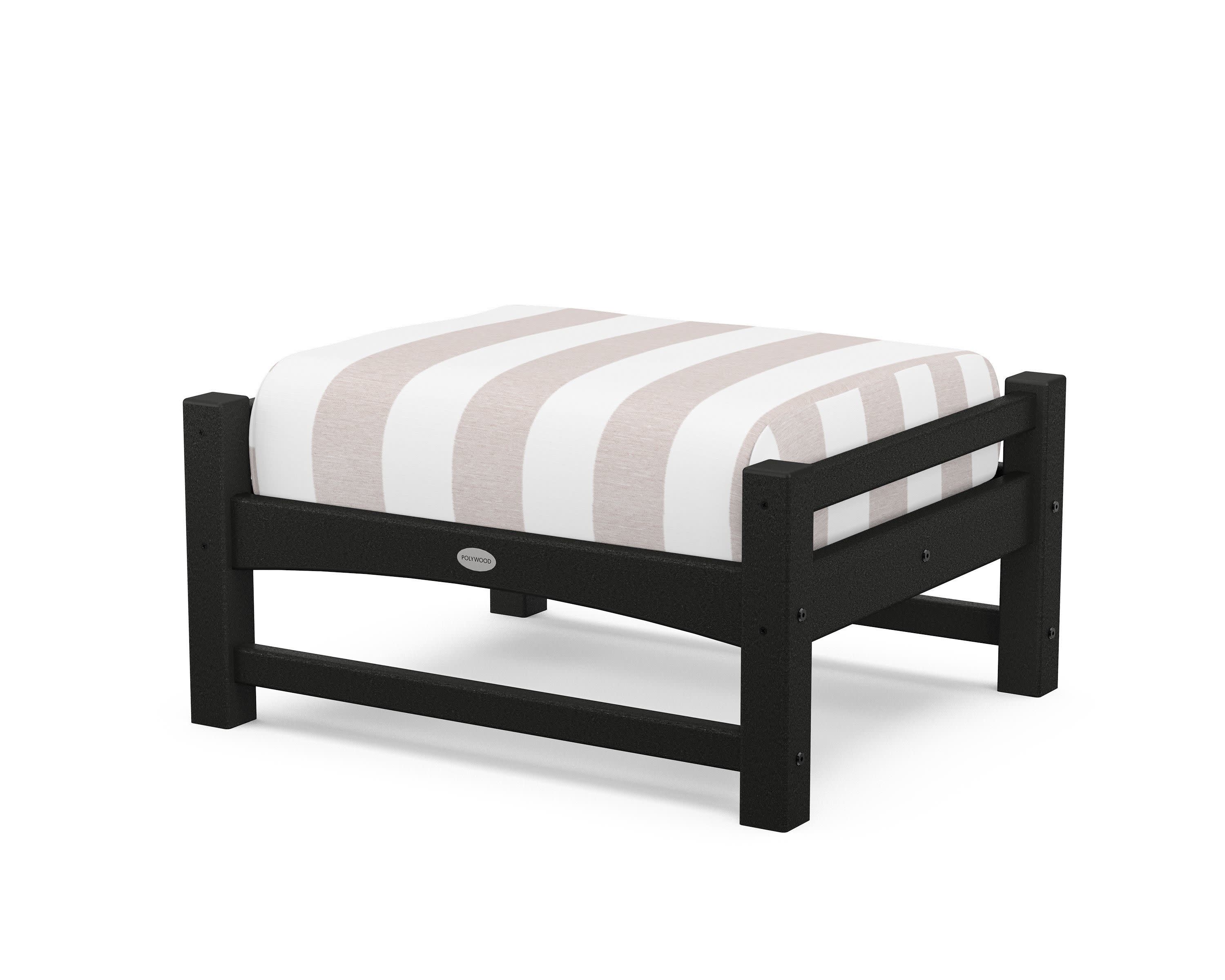 Club Ottoman in Black / Cabana Stripe Dune Burlap